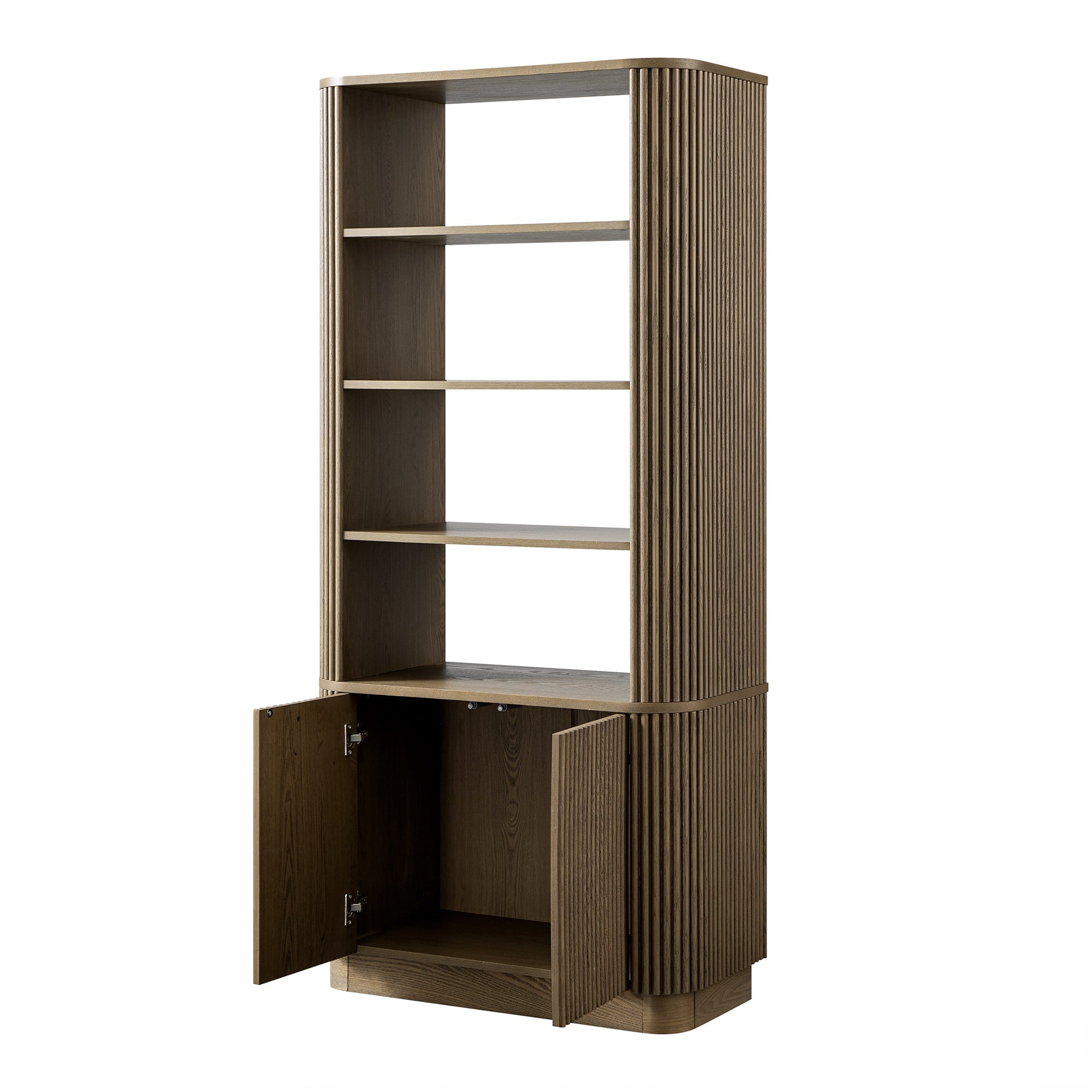 Maru Bookcase with Cabinet, Silver Oak