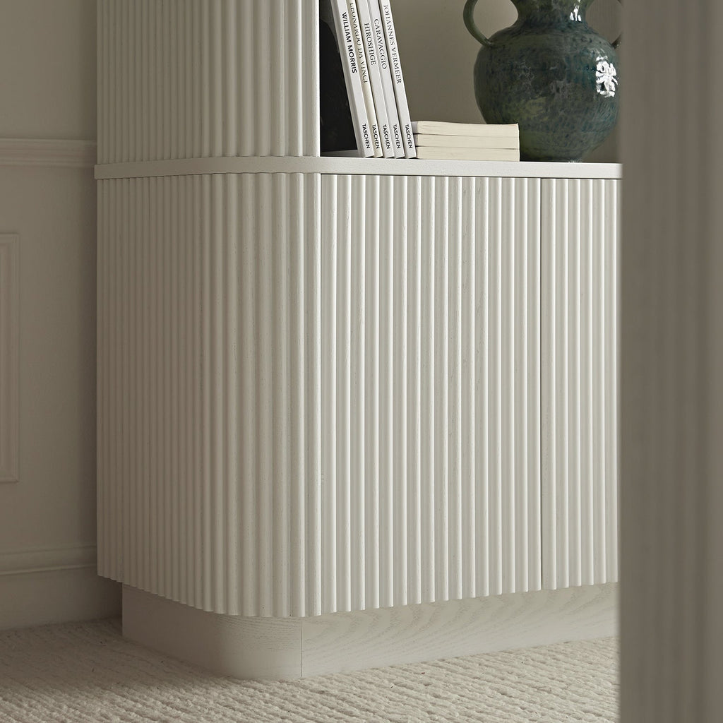 Maru Bookcase with Cabinet, Washed White
