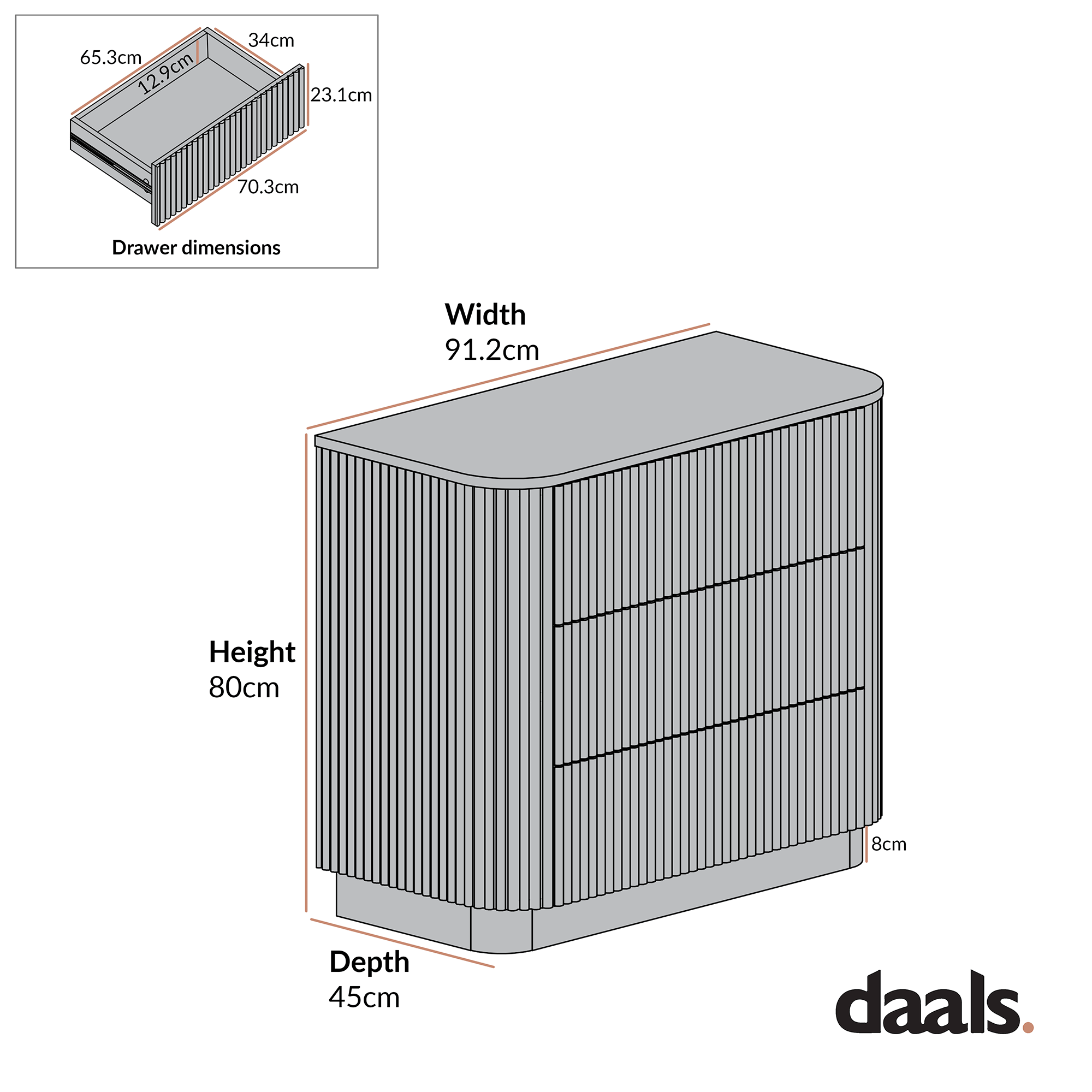 Maru Chest of 3 Drawers, Washed White