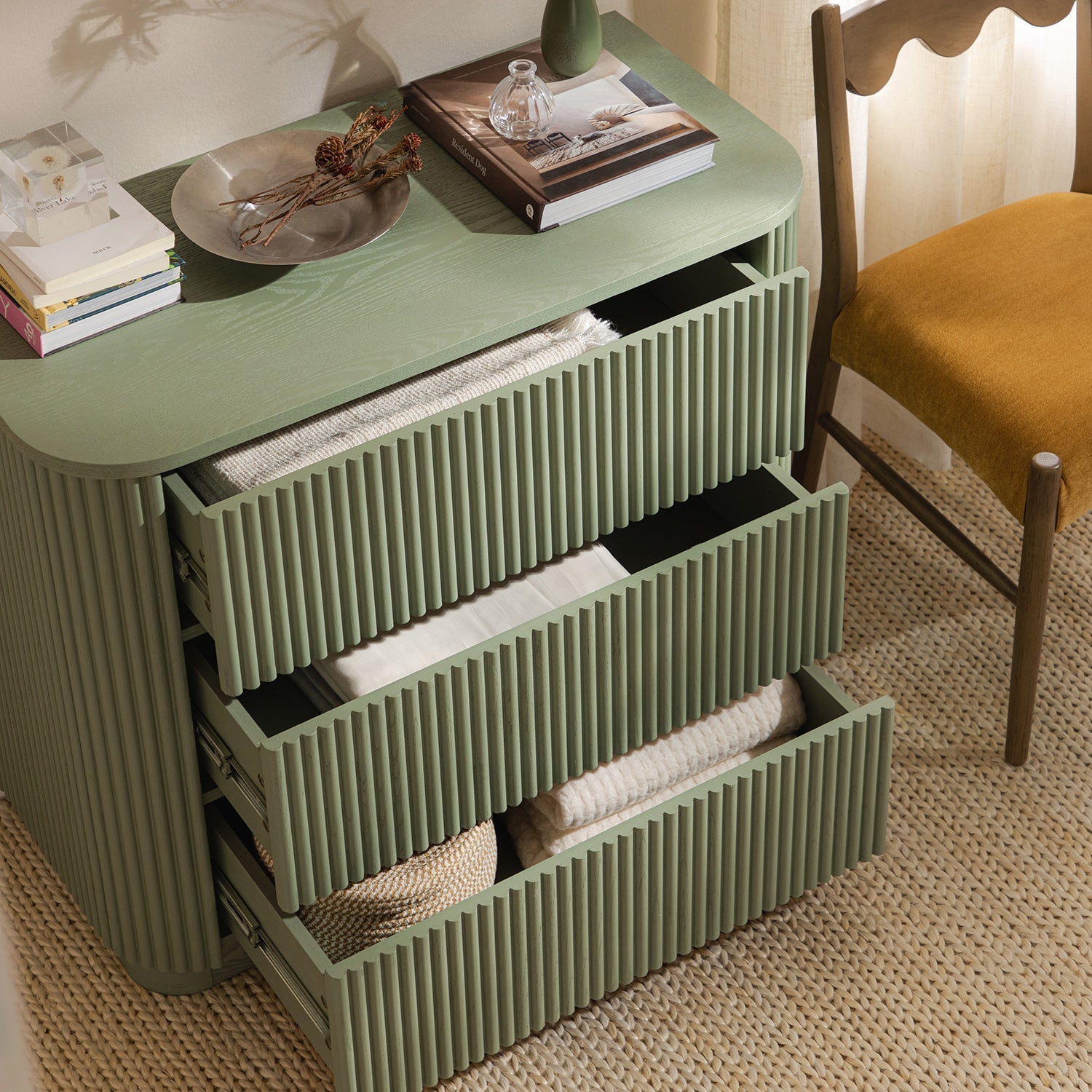 Maru Chest of 3 Drawers, Sage Green