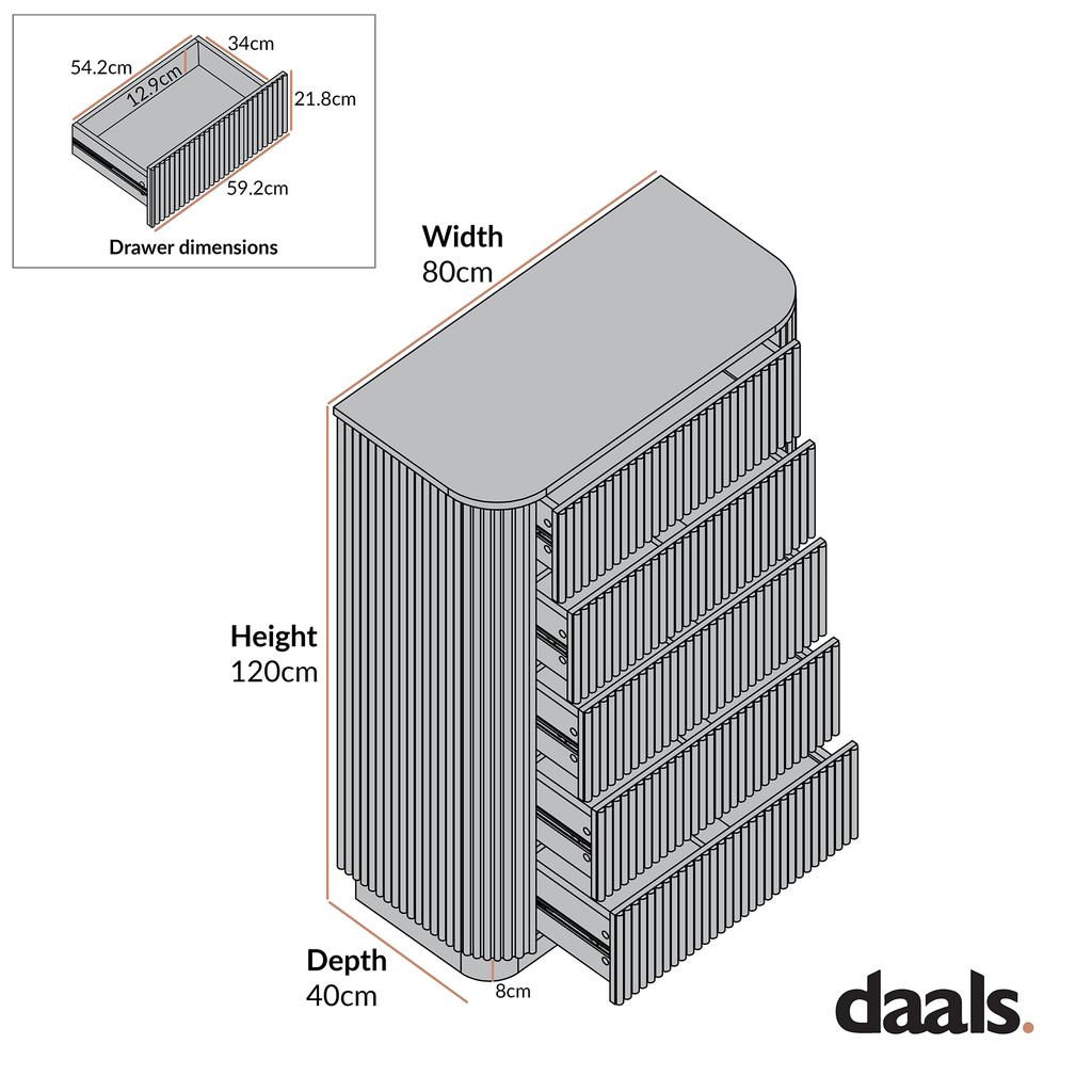 Maru Chest of 5 Drawers, Oak