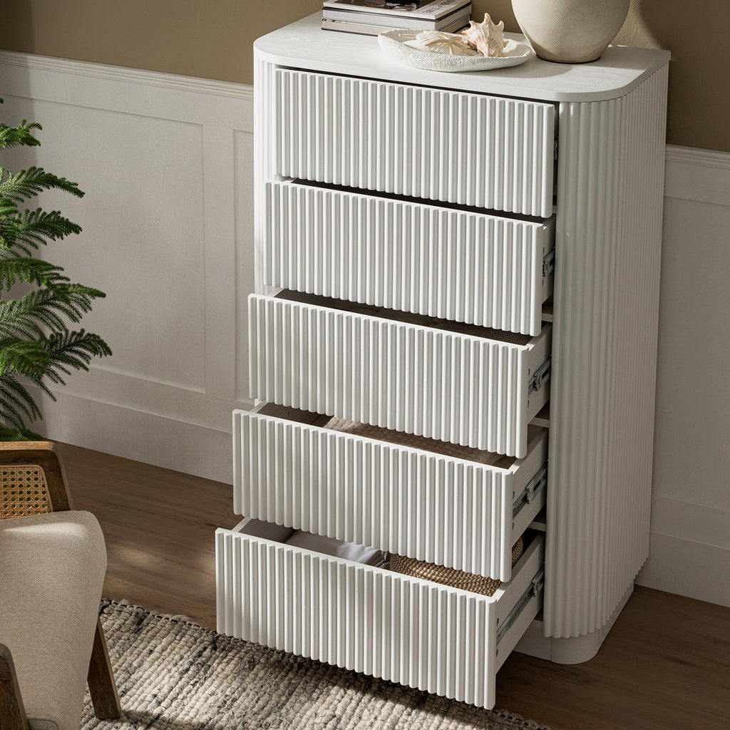 Maru Chest of 5 Drawers, Washed White