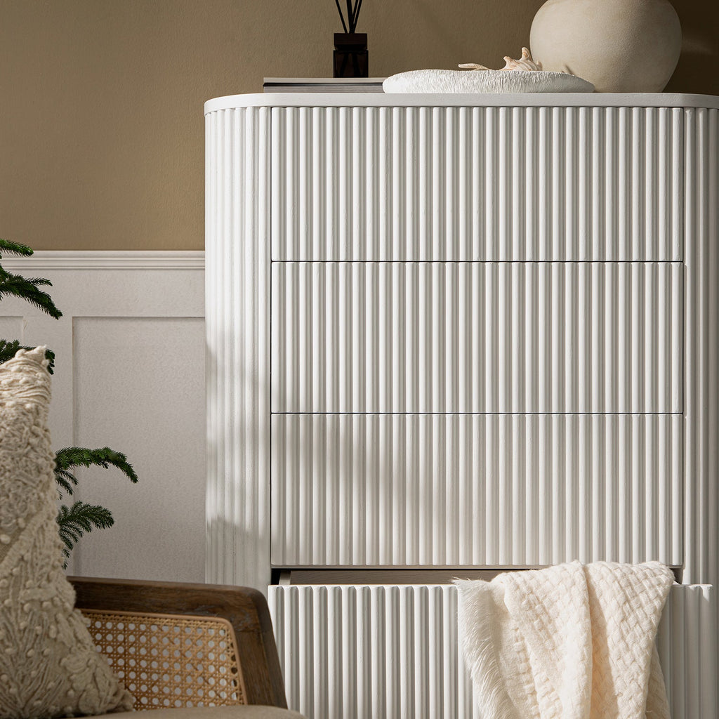 Maru Chest of 5 Drawers, Washed White