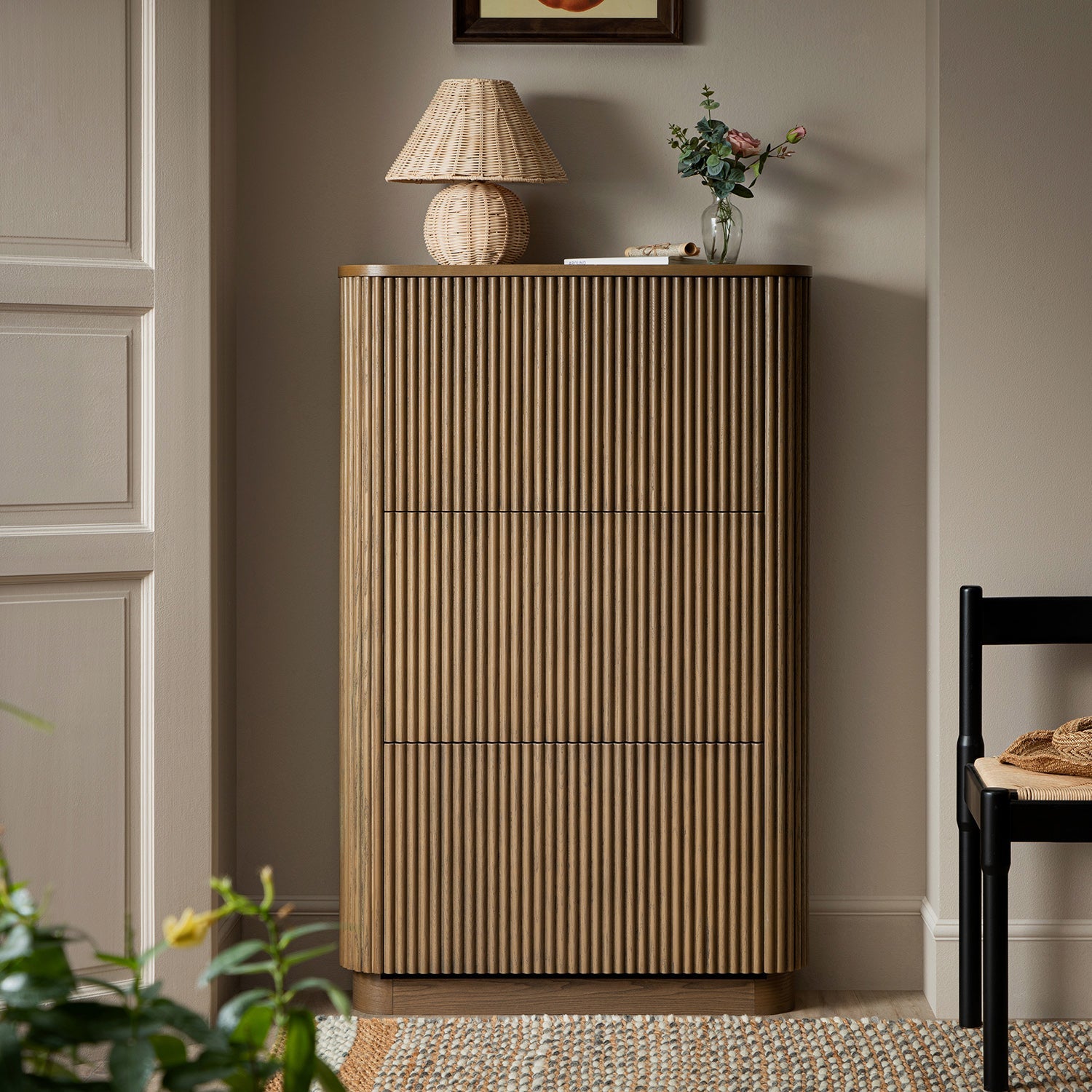 Maru 3-Door Shoe Storage Cabinet, Silver Oak