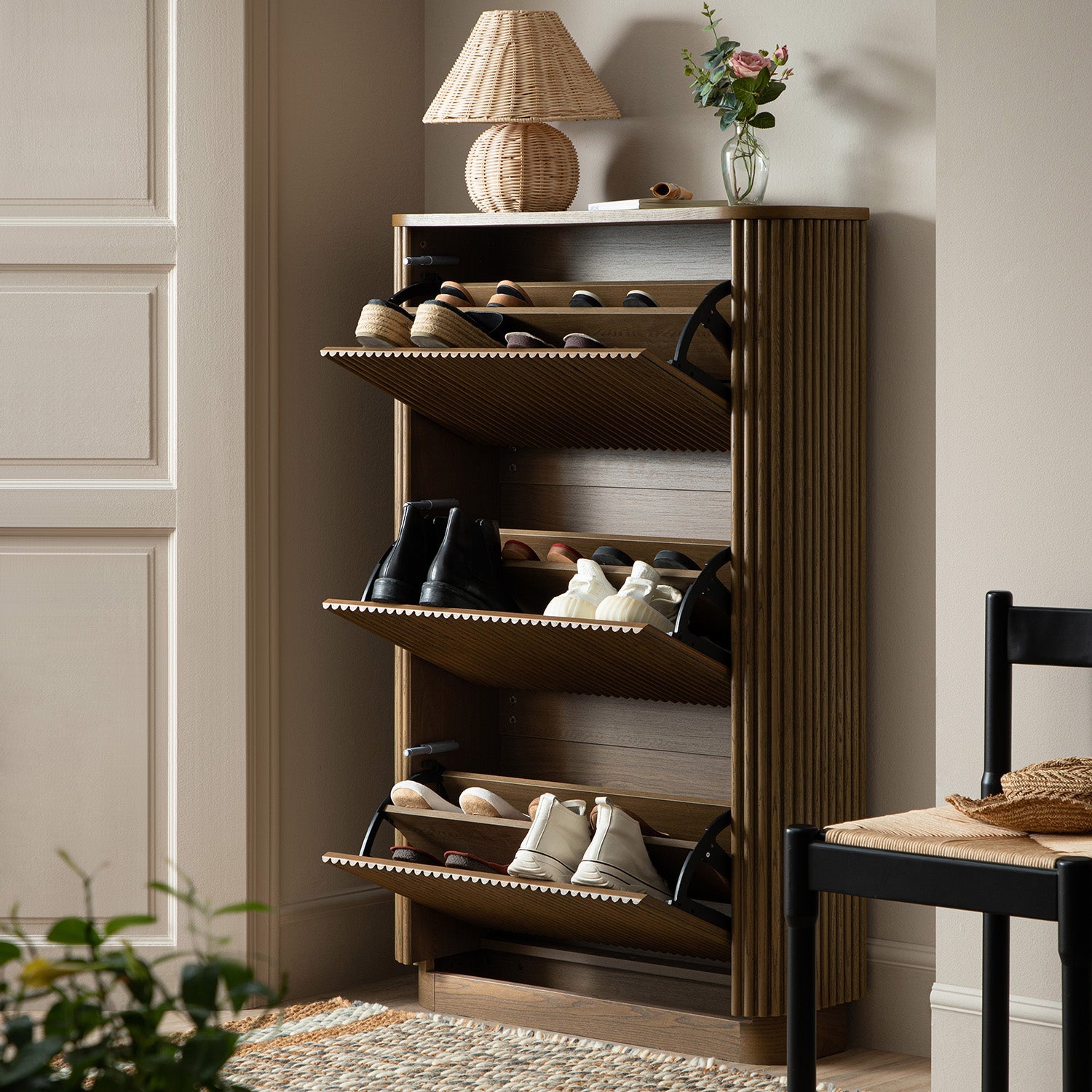 Maru 3-Door Shoe Storage Cabinet, Silver Oak