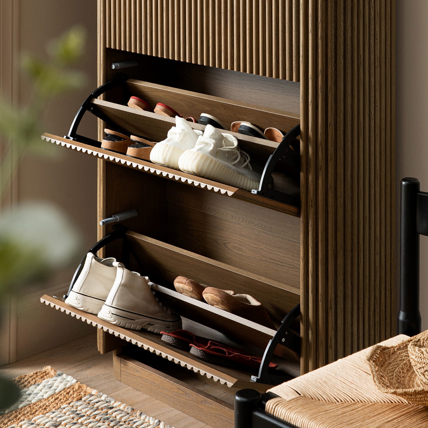 Maru 3-Door Shoe Storage Cabinet, Silver Oak