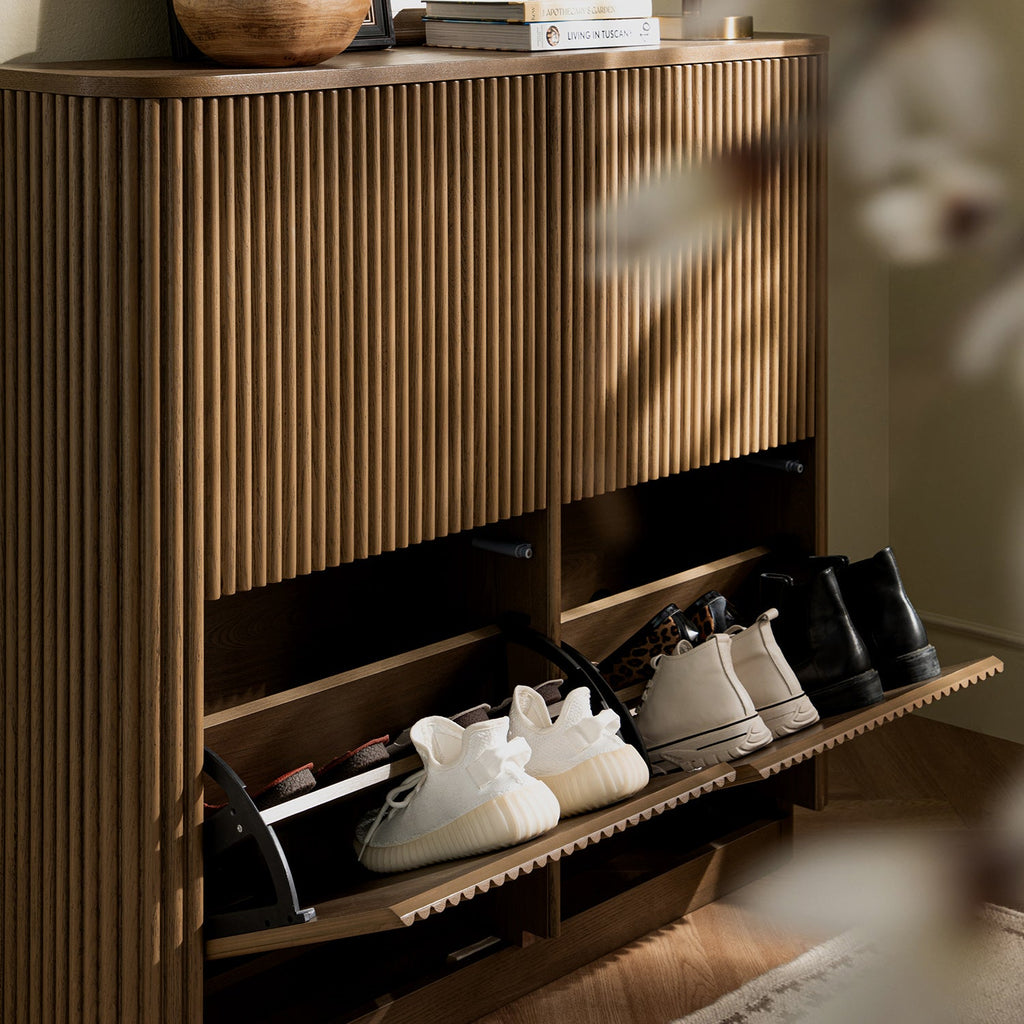 Maru 4-Door Shoe Storage Cabinet, Silver Oak