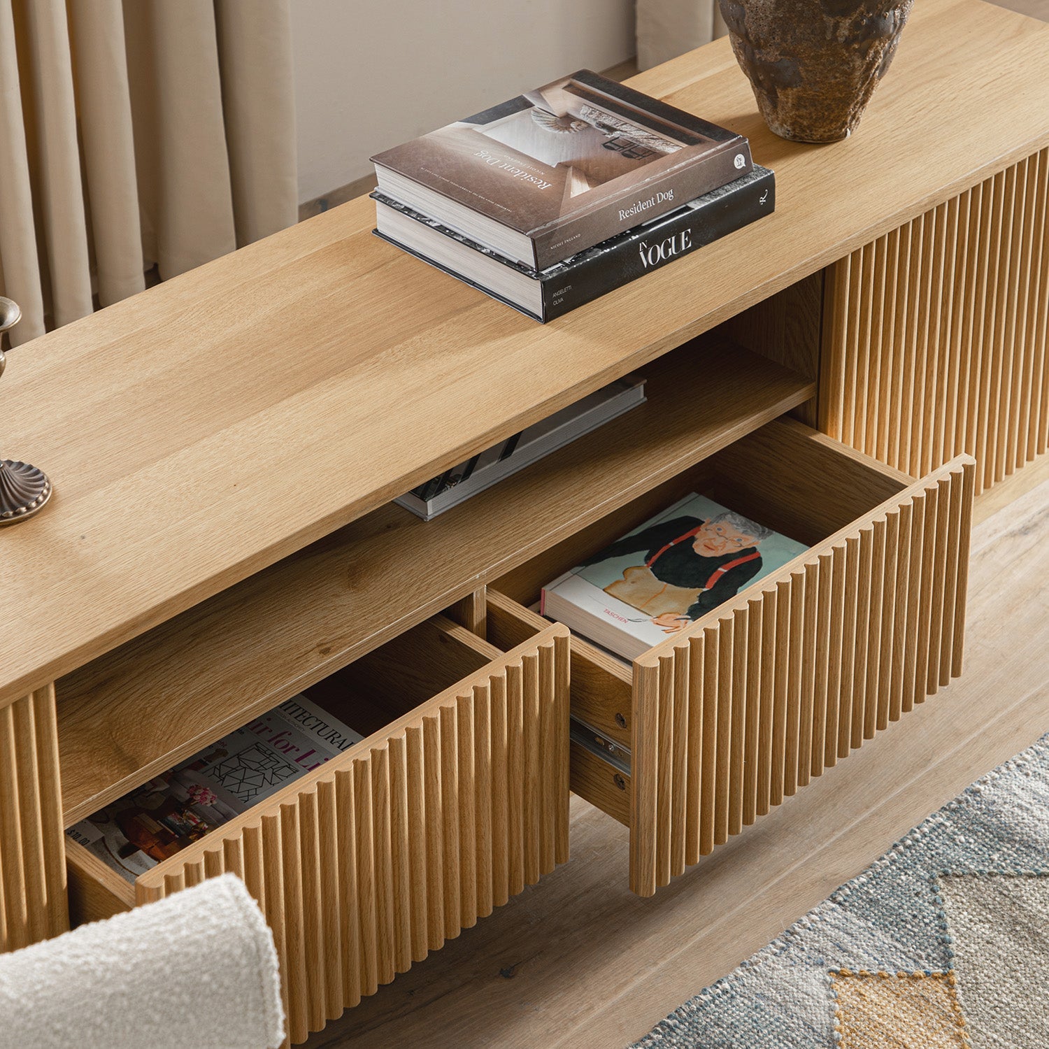 Maru 200cm Wide TV Unit with Drawers, Oak