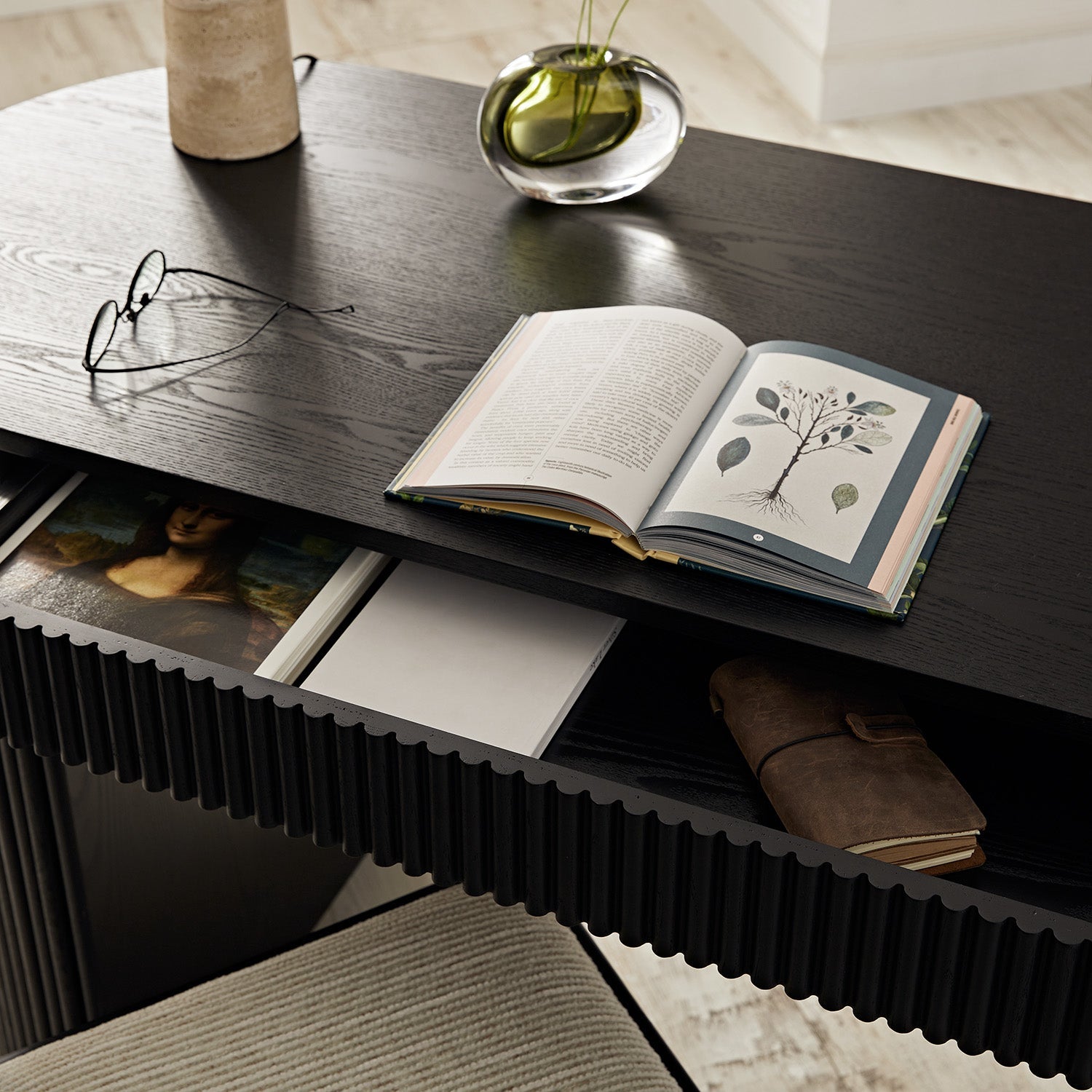 Maru 1-Drawer Writing Desk, Black