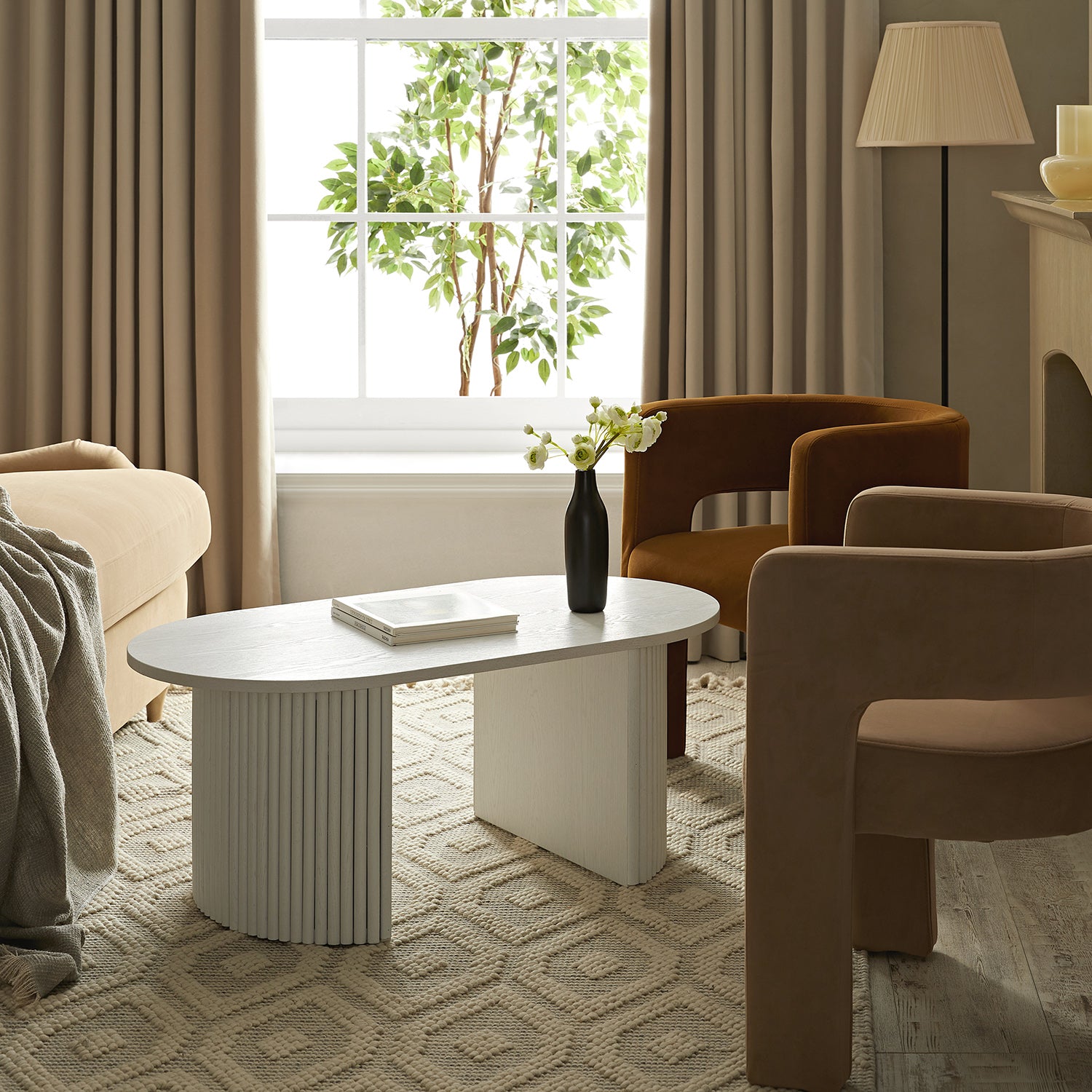 Maru Oval Coffee Table, Washed White