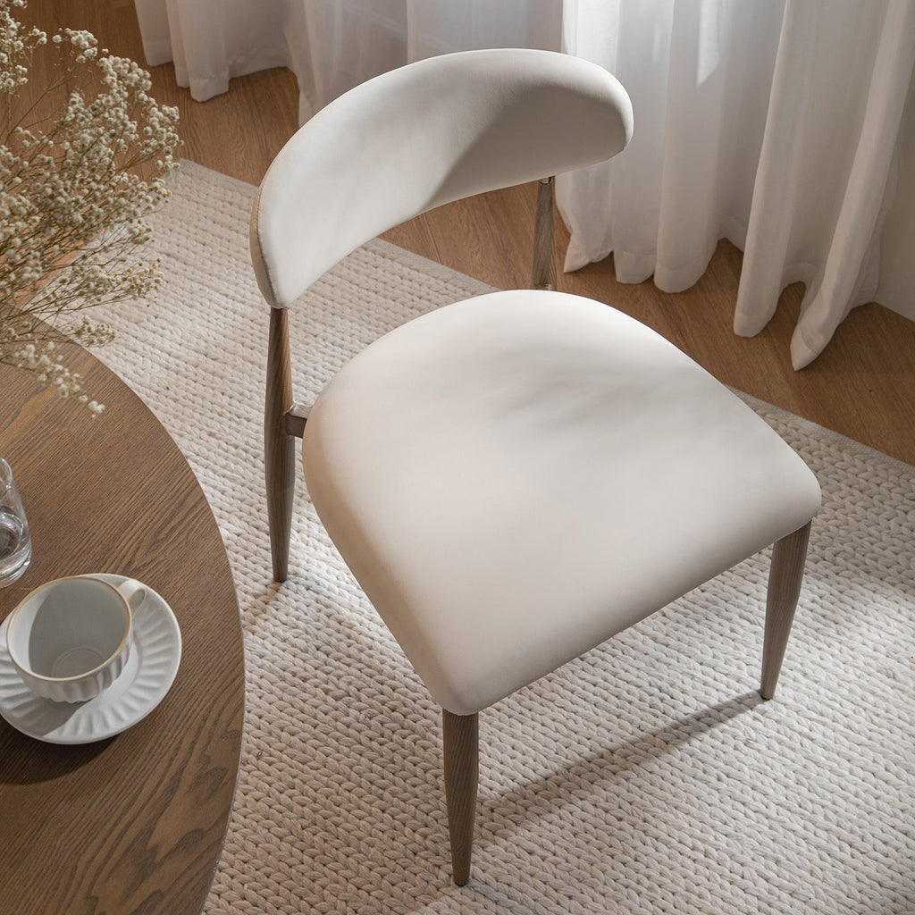 Dagmar Set of 2 Dining Chairs, Beige Faux Leather | Silver Oak Frame