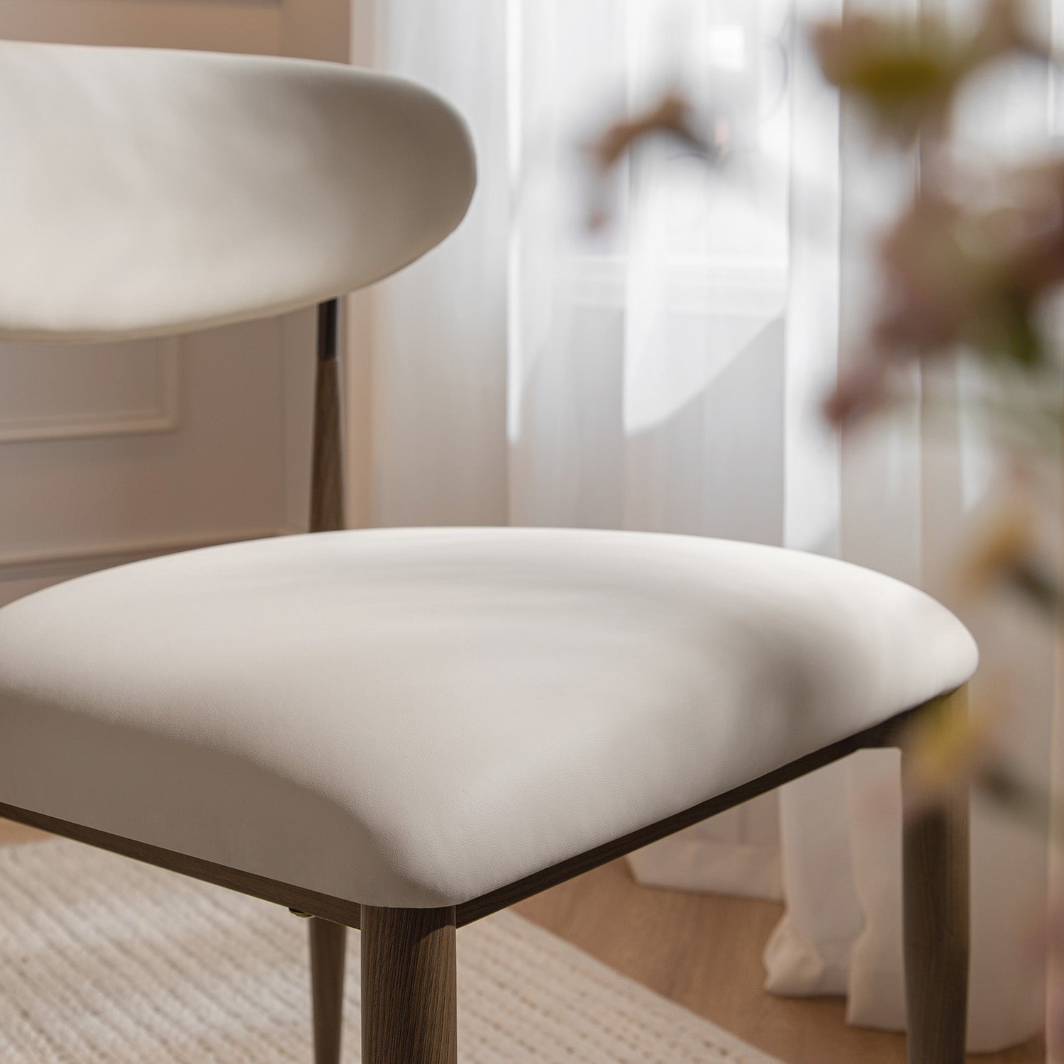 Dagmar Set of 2 Dining Chairs, Beige Faux Leather | Silver Oak Frame