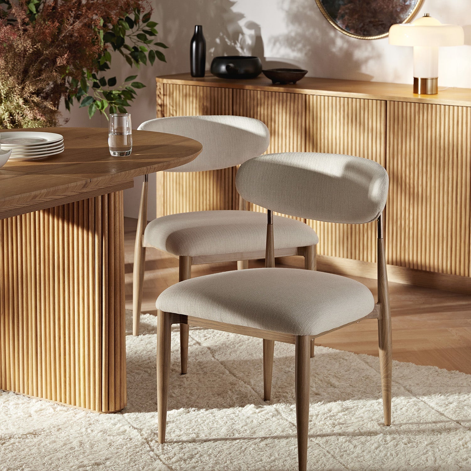 Dagmar Set of 2 Dining Chairs, Ivory Weave| Natural Frame