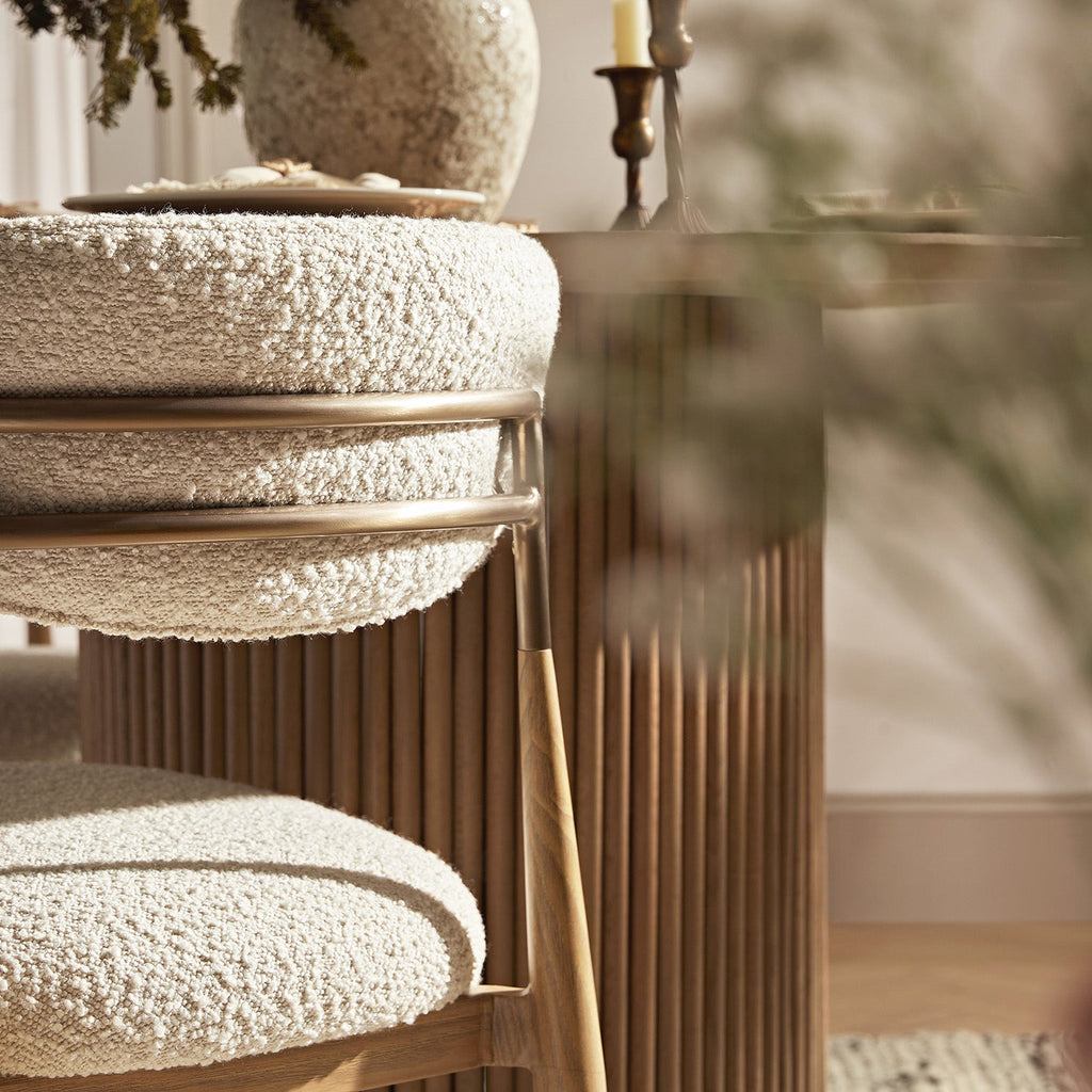 Dagmar Set of 2 Dining Chairs, Ecru Boucle | Natural Frame