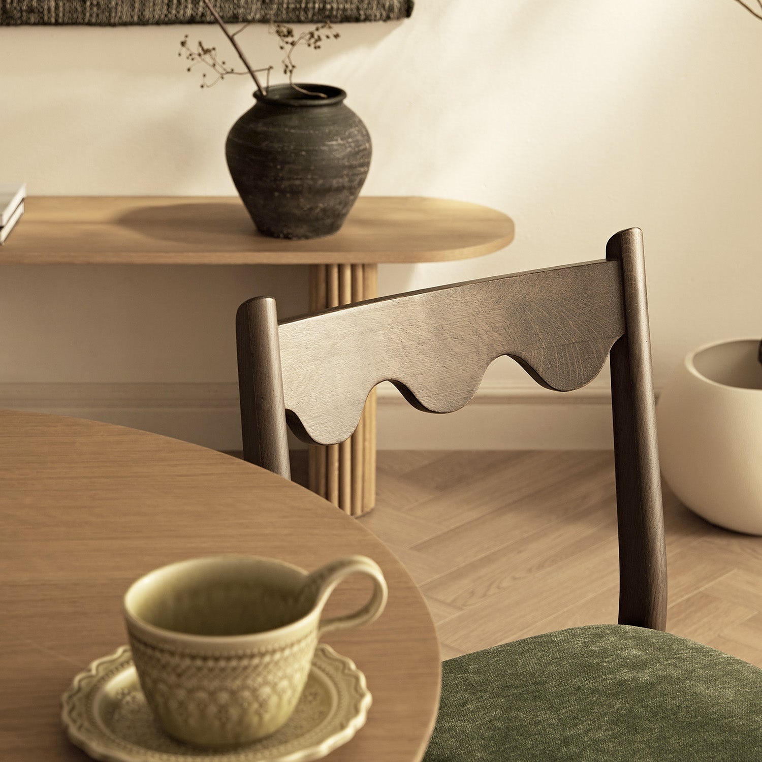 Ludlow Set of 2 Dining Chairs, Forest Green Chenille | Dark Walnut