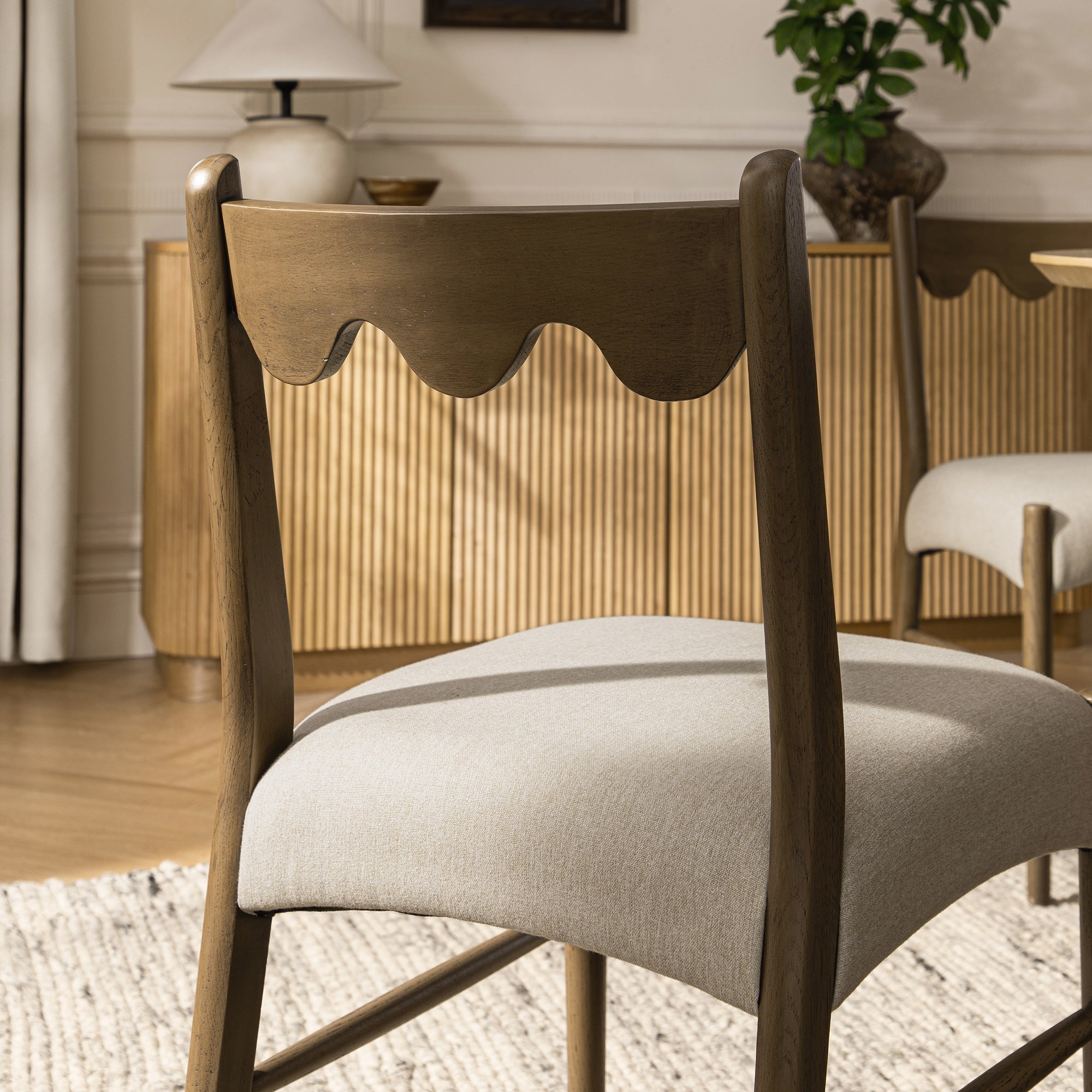 Ludlow Set of 2 Dining Chairs, Oatmeal Fabric | Silver Oak Frame