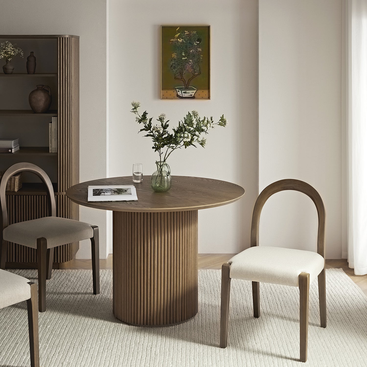 Lumi Dining Chair, Oatmeal Fabric | Silver Oak Frame