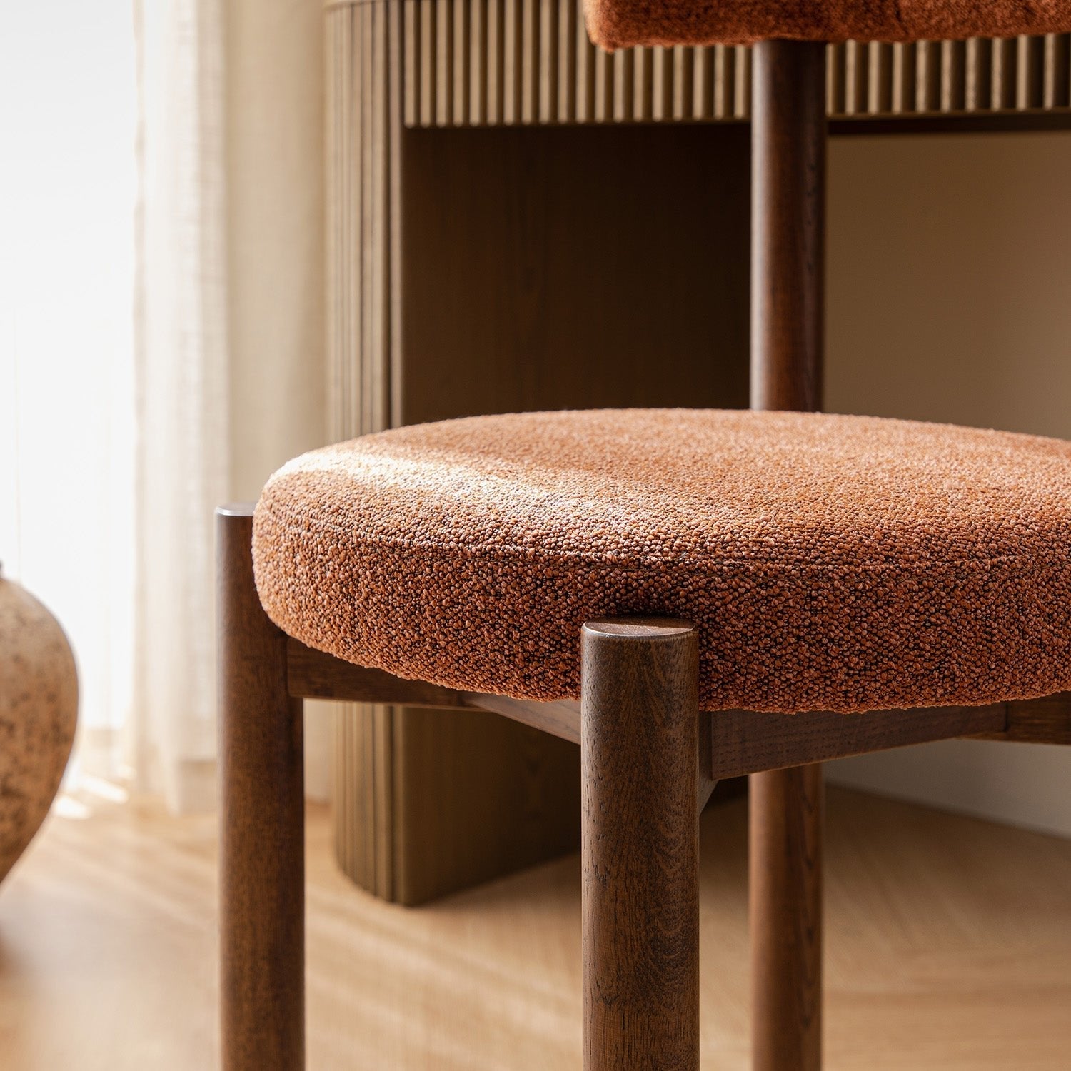 Demeter Dining Chair, Brick Boucle | Dark Walnut Frame