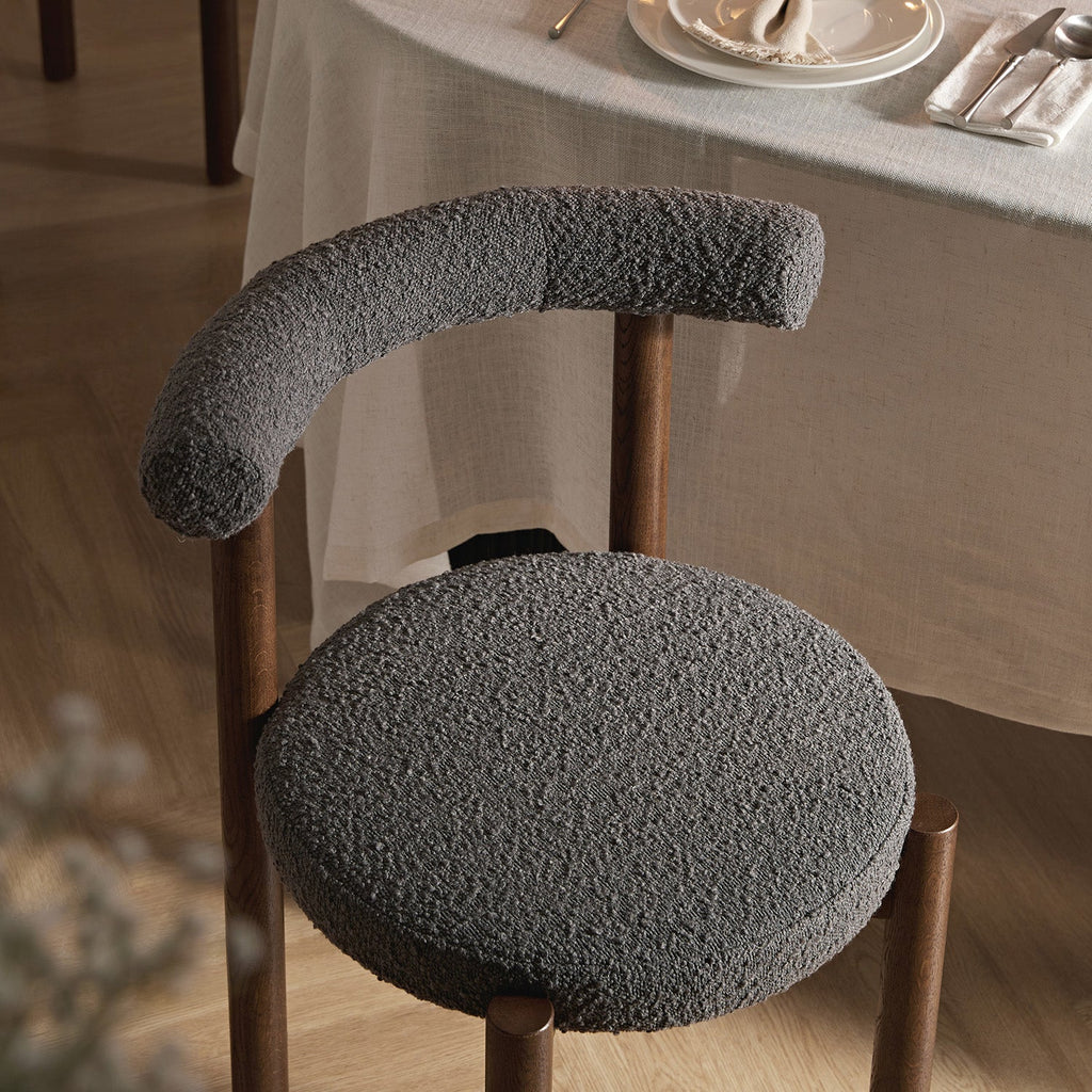 Demeter Dining Chair, Charcoal Boucle | Dark Walnut Frame