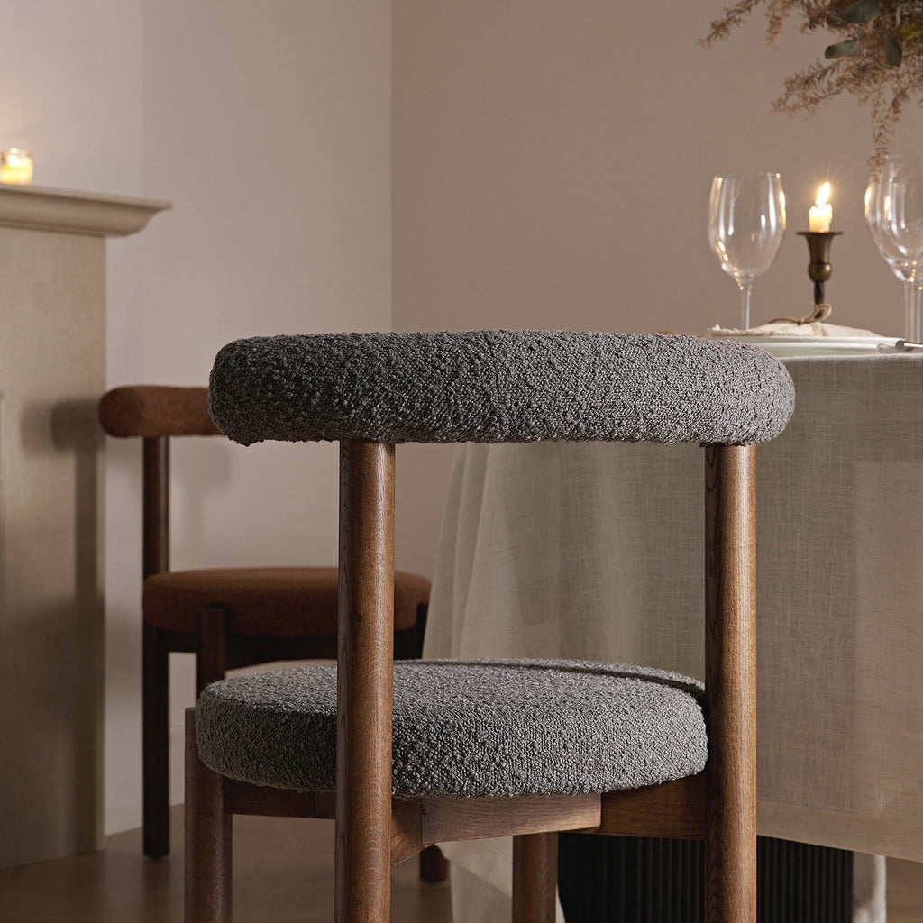Demeter Dining Chair, Charcoal Boucle | Dark Walnut Frame