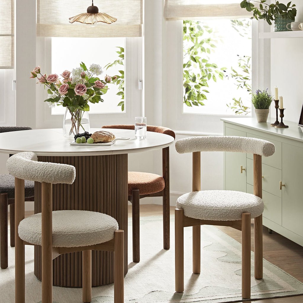 Demeter Dining Chair, Ecru Boucle | Natural Oak Frame