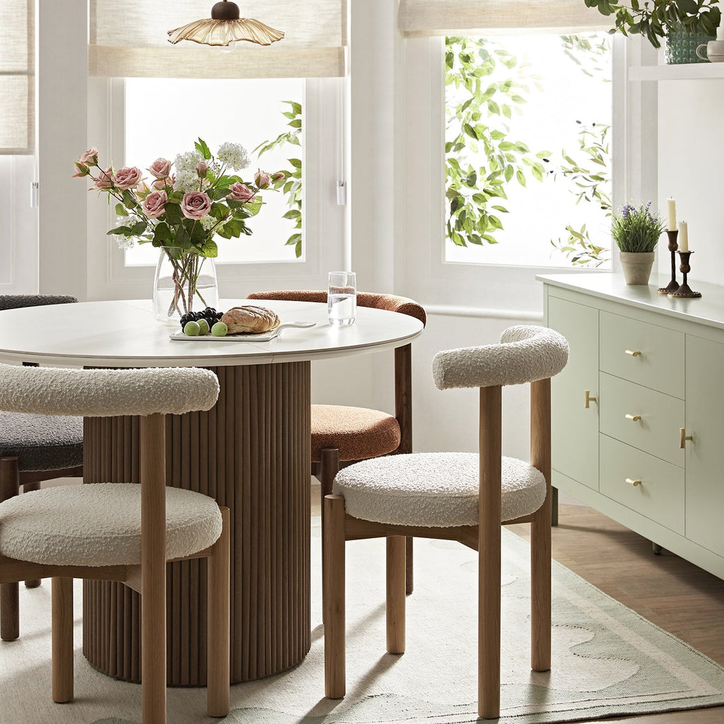 Demeter Dining Chair, Ecru Boucle | Natural Oak Frame