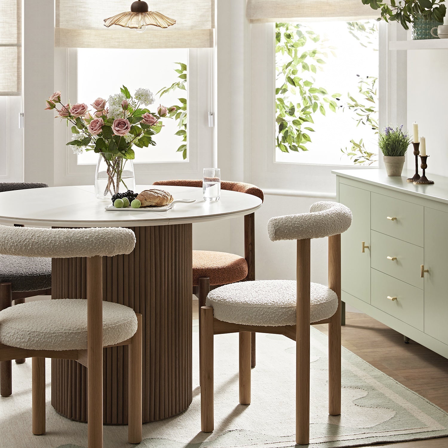 Demeter Dining Chair, Ecru Boucle | Natural Oak Frame