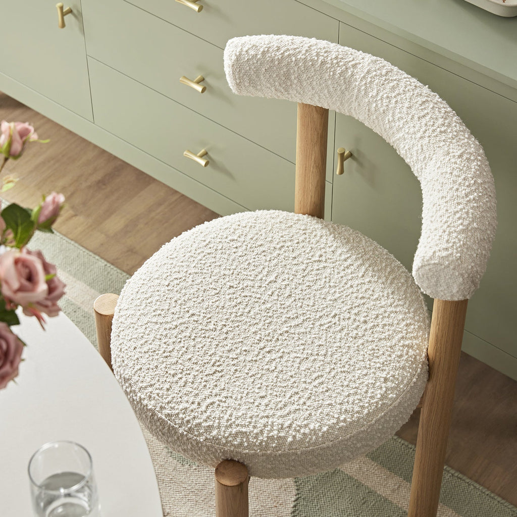 Demeter Dining Chair, Ecru Boucle | Natural Oak Frame