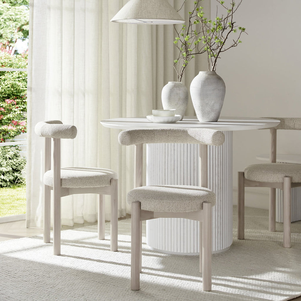 Demeter Dining Chair, Oatmeal Fabric | White Washed Oak Frame