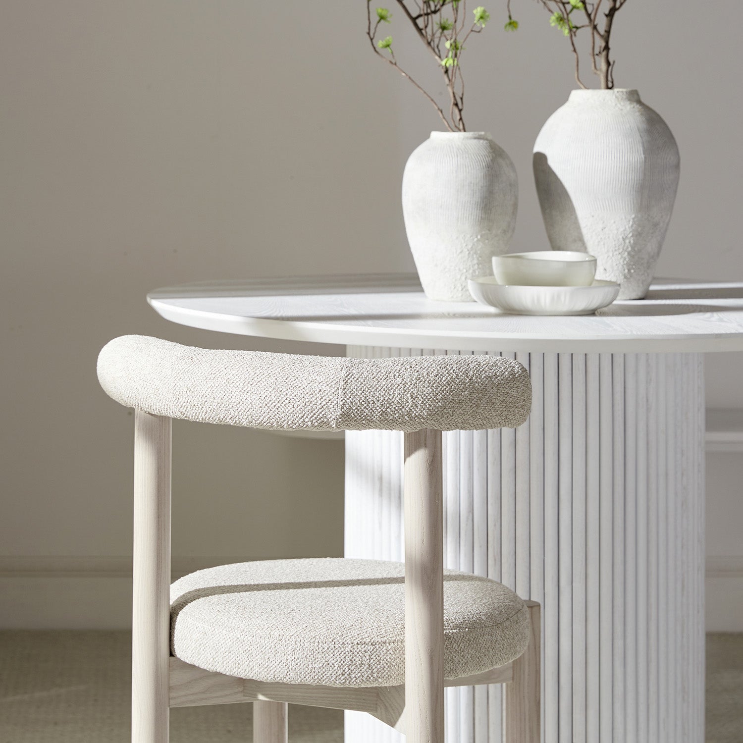 Demeter Dining Chair, Oatmeal Fabric | White Washed Oak Frame