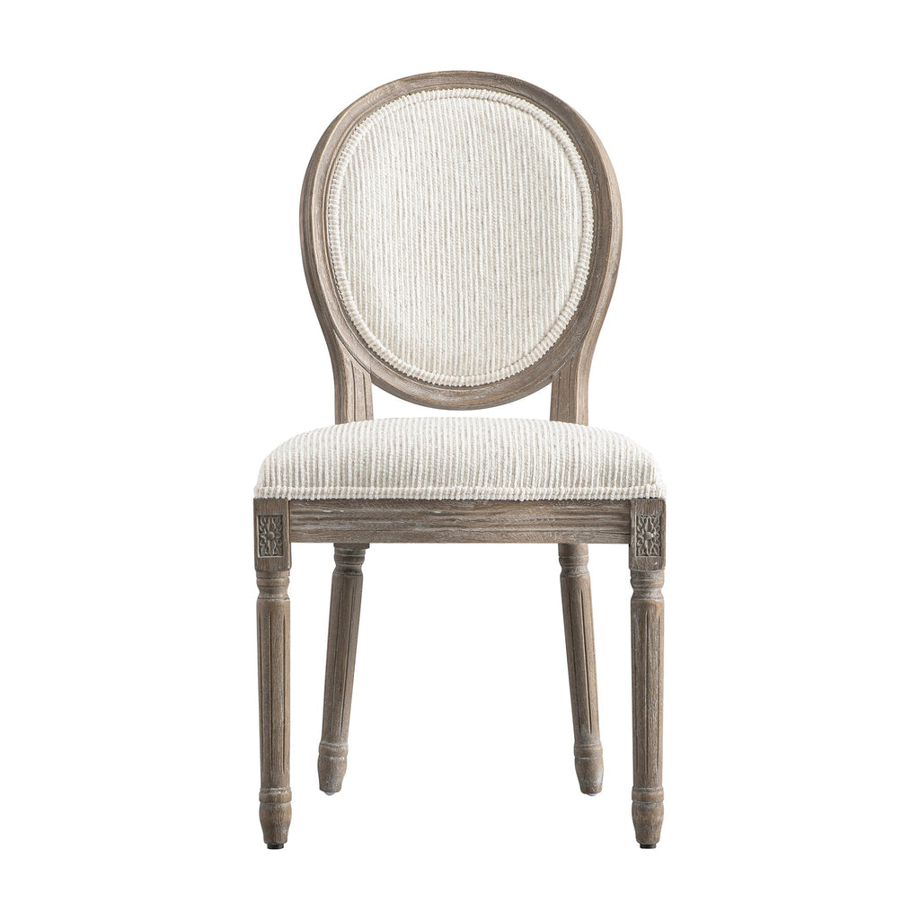 Lainston Set of 2 Classic Weathered Oak Dining Chairs, Beige Textured Fabric