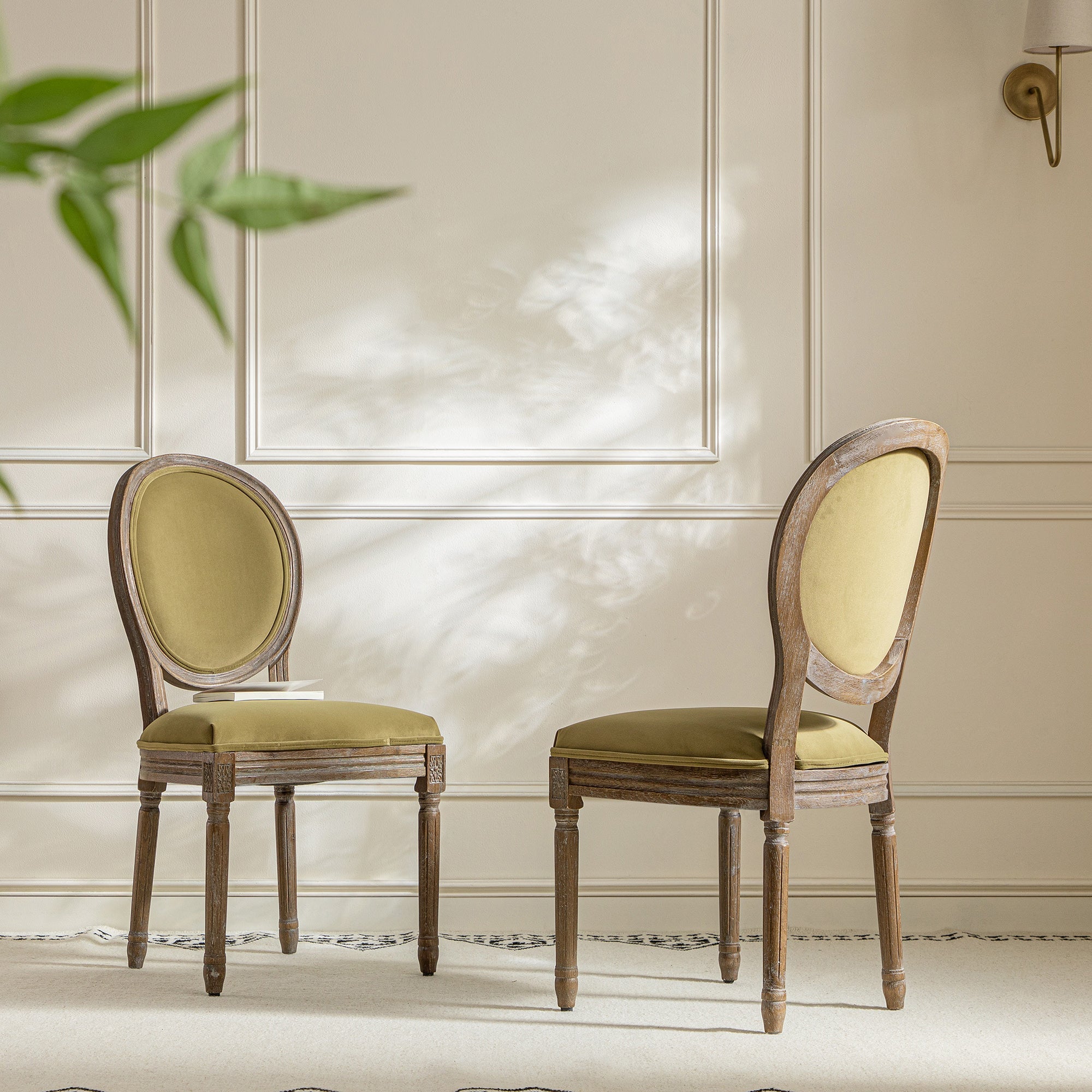 Lainston Set of 2 Classic Weathered Oak Dining Chairs, Fudge Velvet