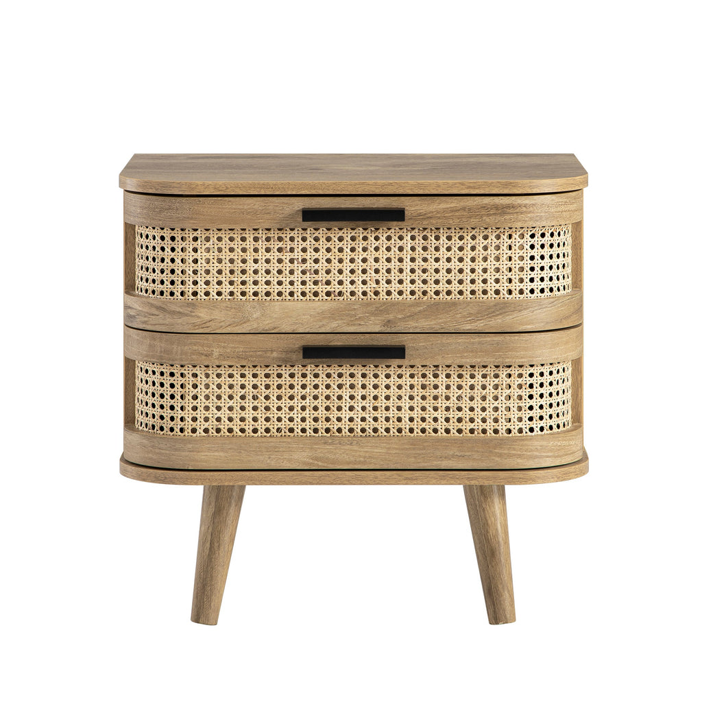 Izzy Curved Rattan 2-Drawer Bedside Table, Natural