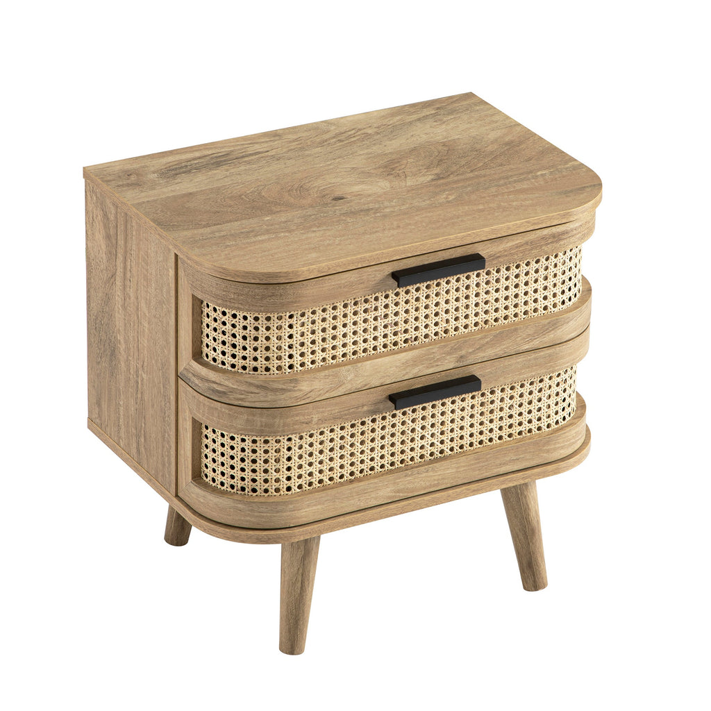 Izzy Curved Rattan 2-Drawer Bedside Table, Natural