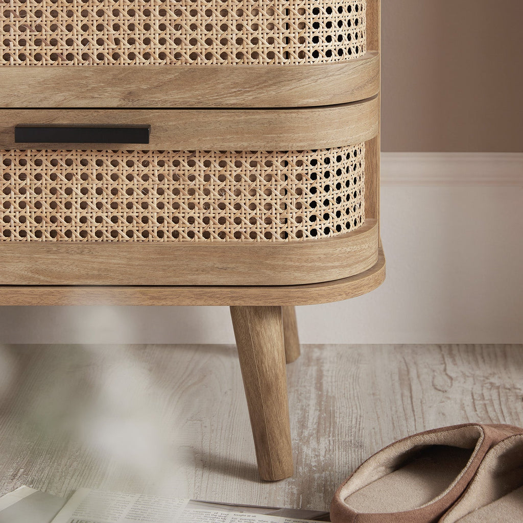 Izzy Curved Rattan 2-Drawer Bedside Table, Natural