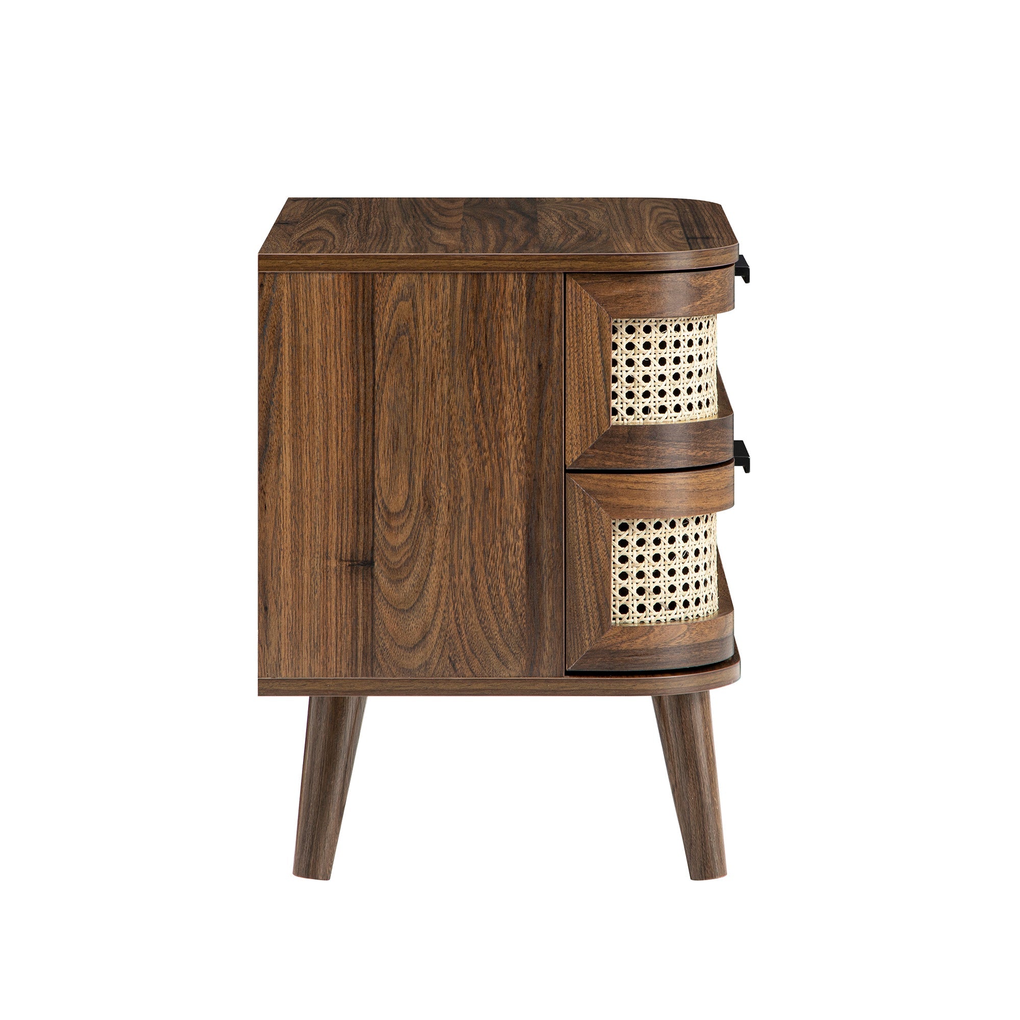 Izzy Curved Rattan 2-Drawer Bedside Table, Walnut