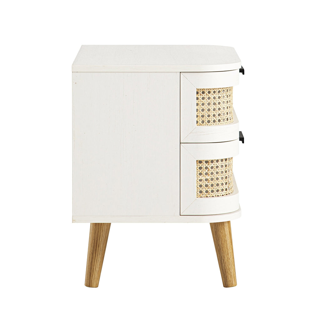 Izzy Curved Rattan 2-Drawer Bedside Table, White