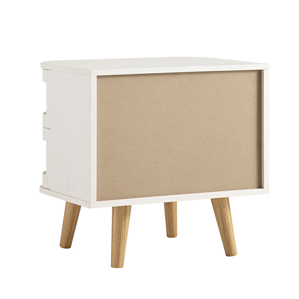 Izzy Curved Rattan 2-Drawer Bedside Table, White