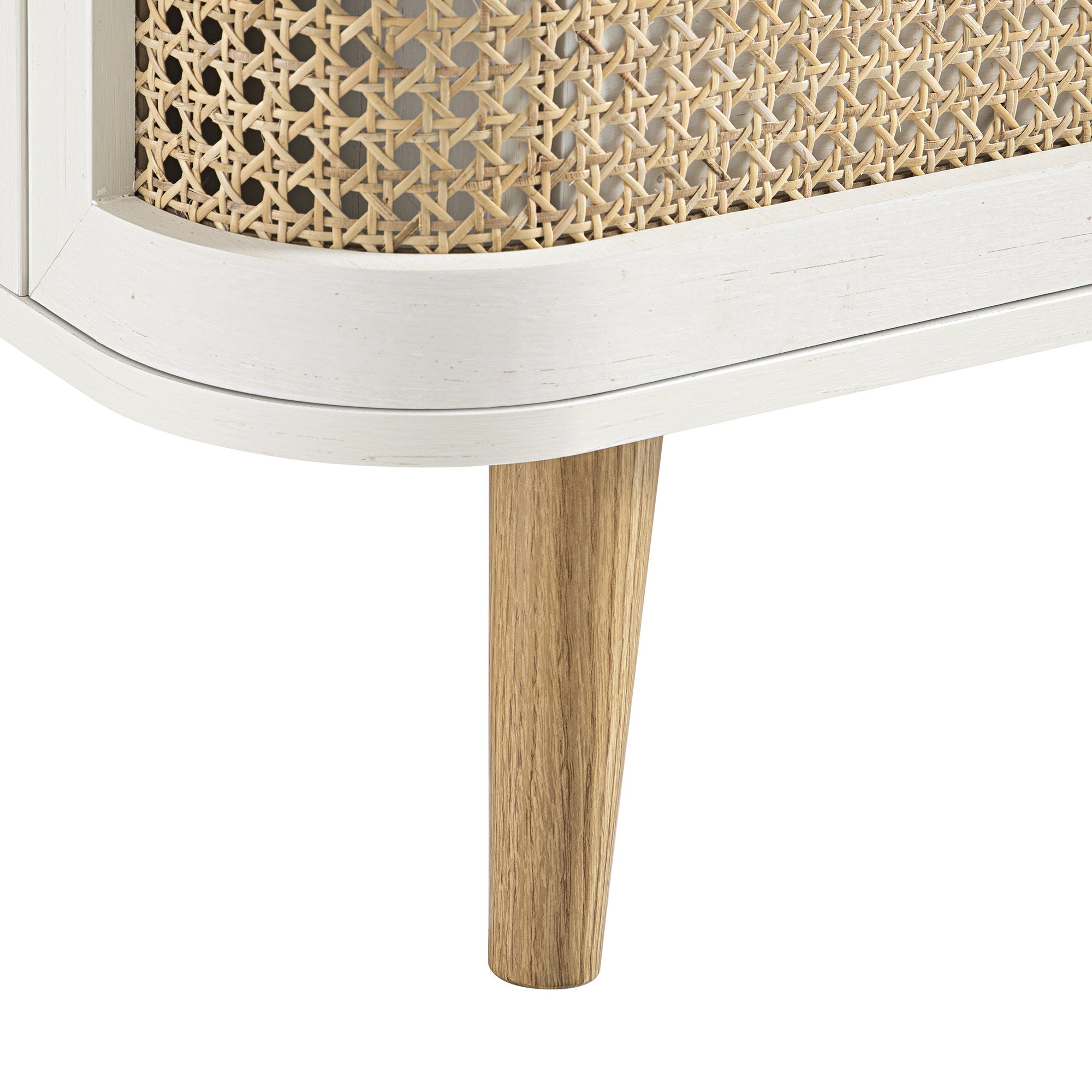 Izzy Curved Rattan 2-Drawer Bedside Table, White