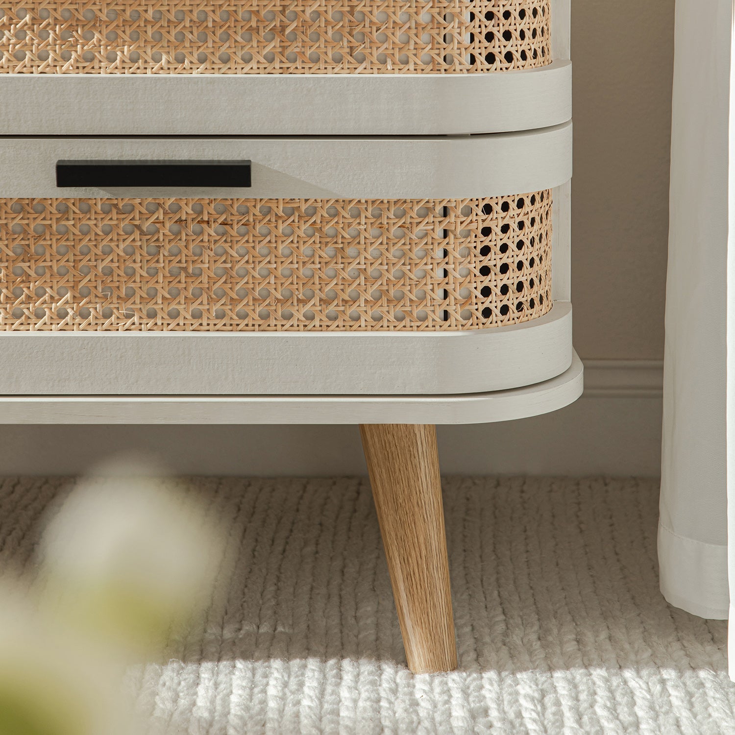 Izzy Curved Rattan 2-Drawer Bedside Table, White