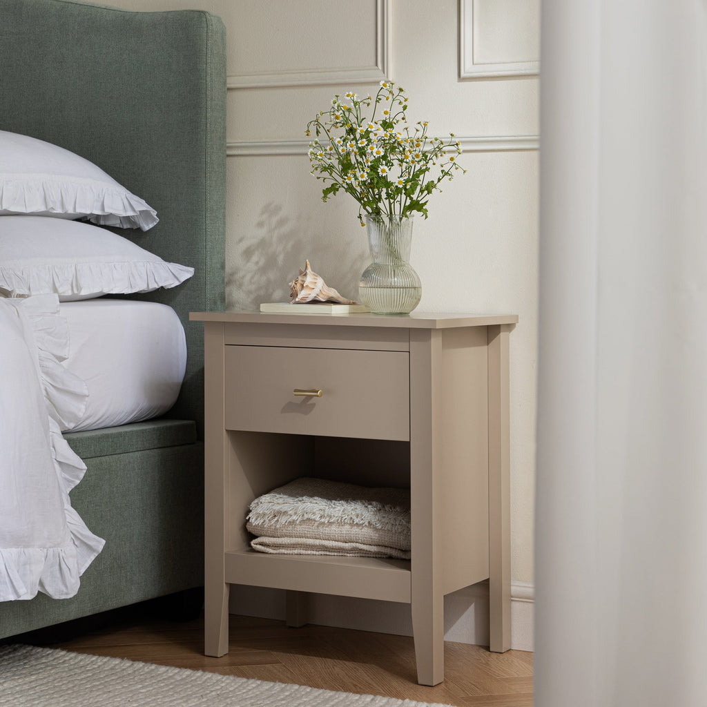 Oakham 1-Drawer Bedside Table, Deep Greige
