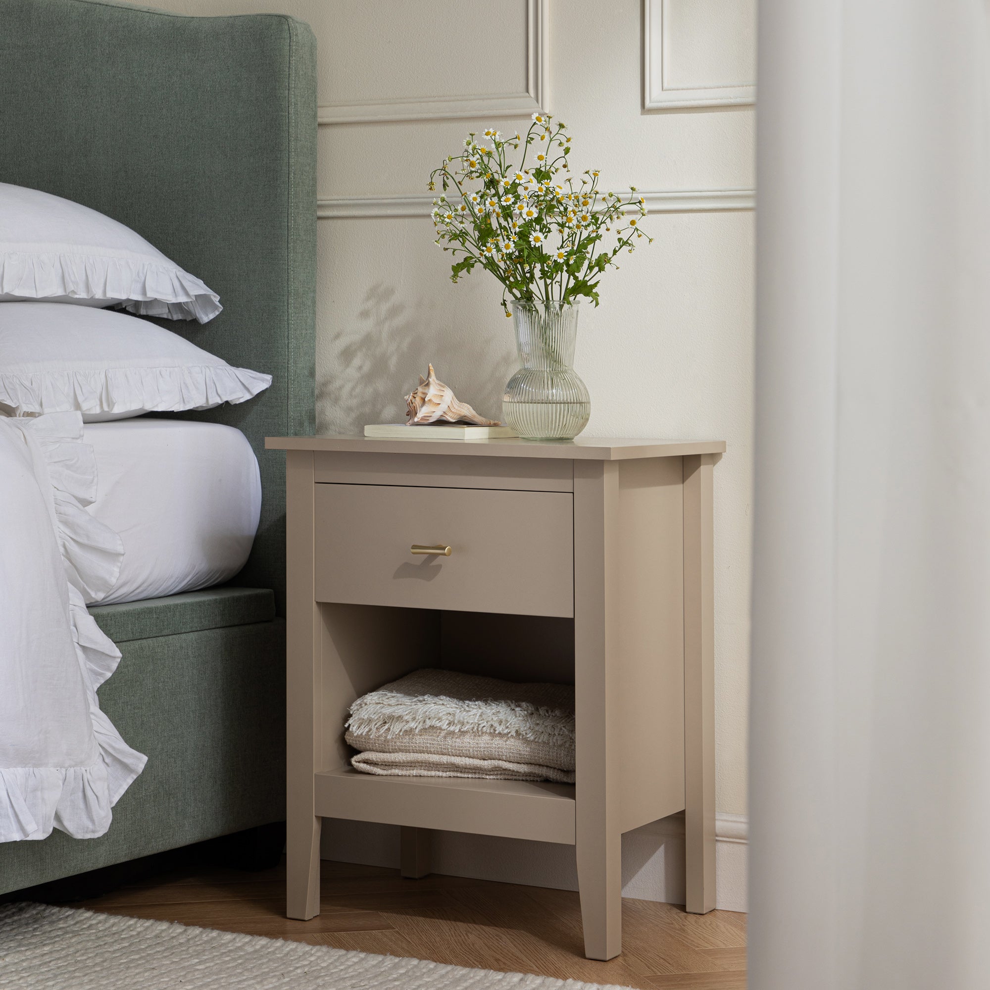 Oakham 1-Drawer Bedside Table, Deep Greige