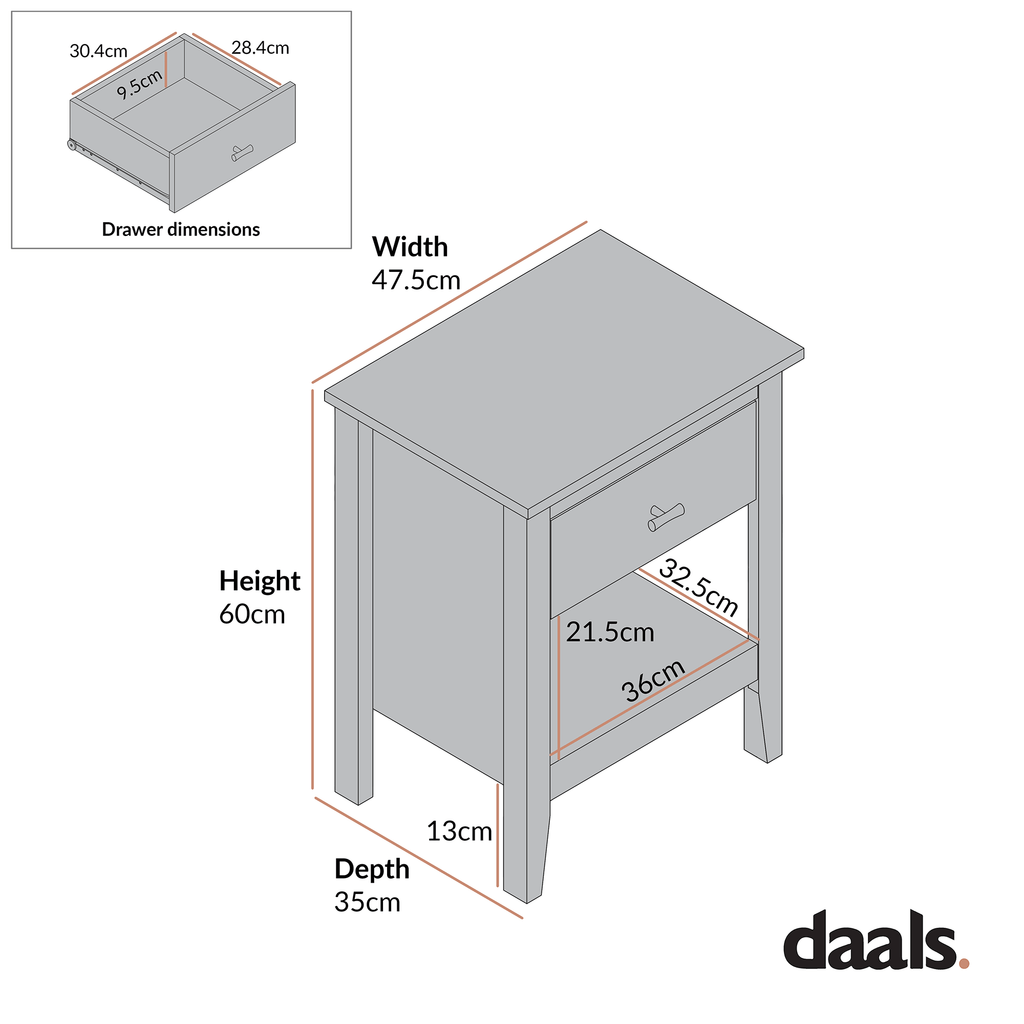 Oakham 1-Drawer Bedside Table, Deep Greige