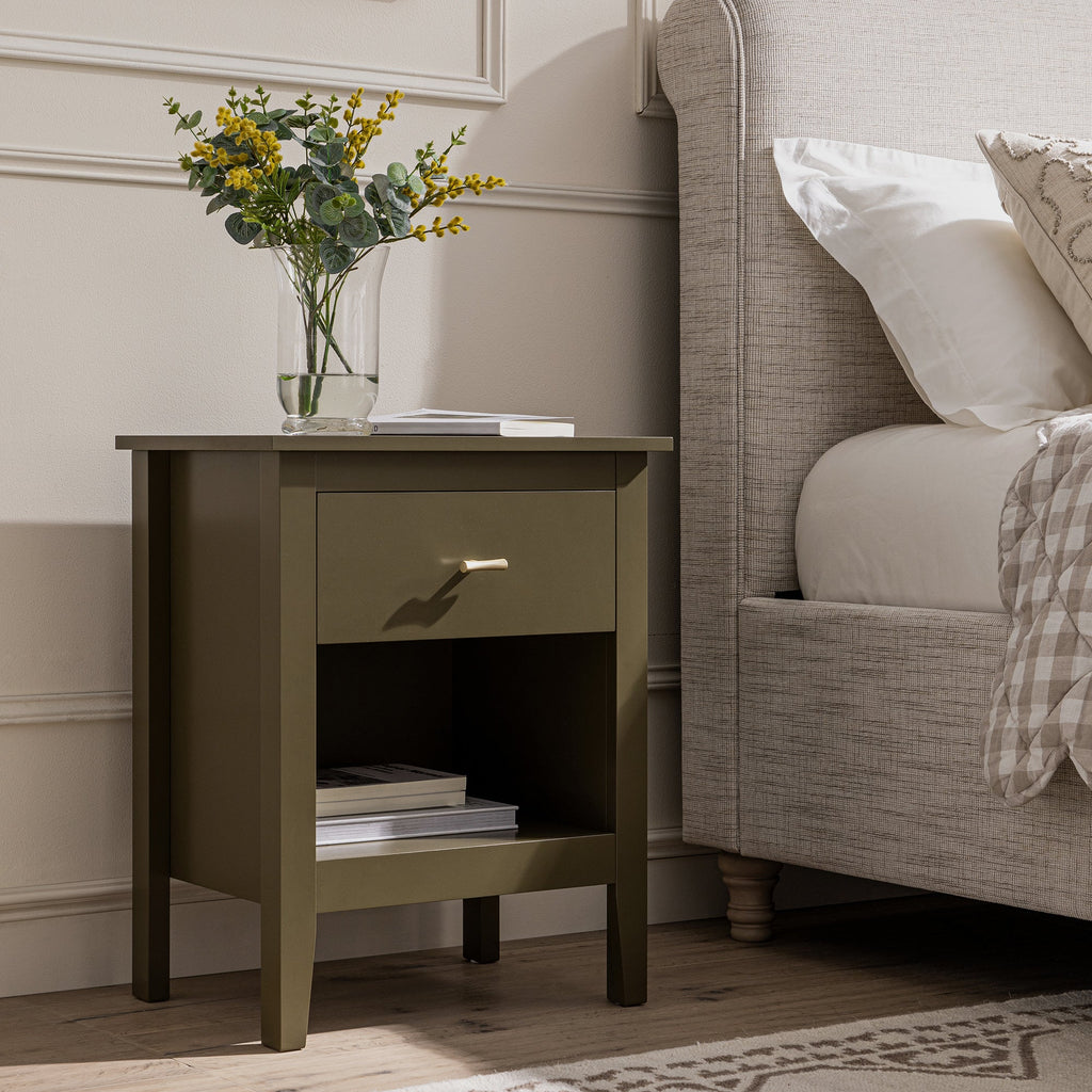 Oakham 1-Drawer Bedside Table, Olive Grove