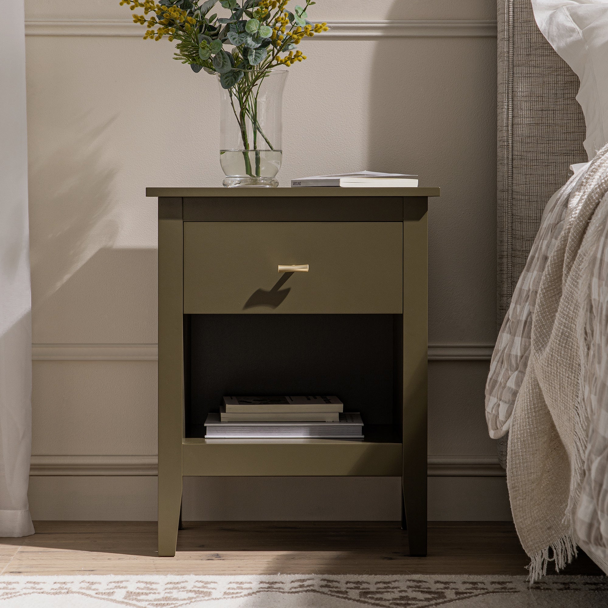 Oakham 1-Drawer Bedside Table, Olive Grove