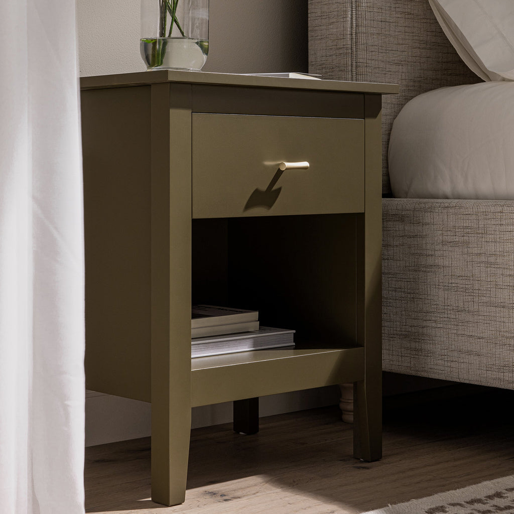 Oakham 1-Drawer Bedside Table, Olive Grove