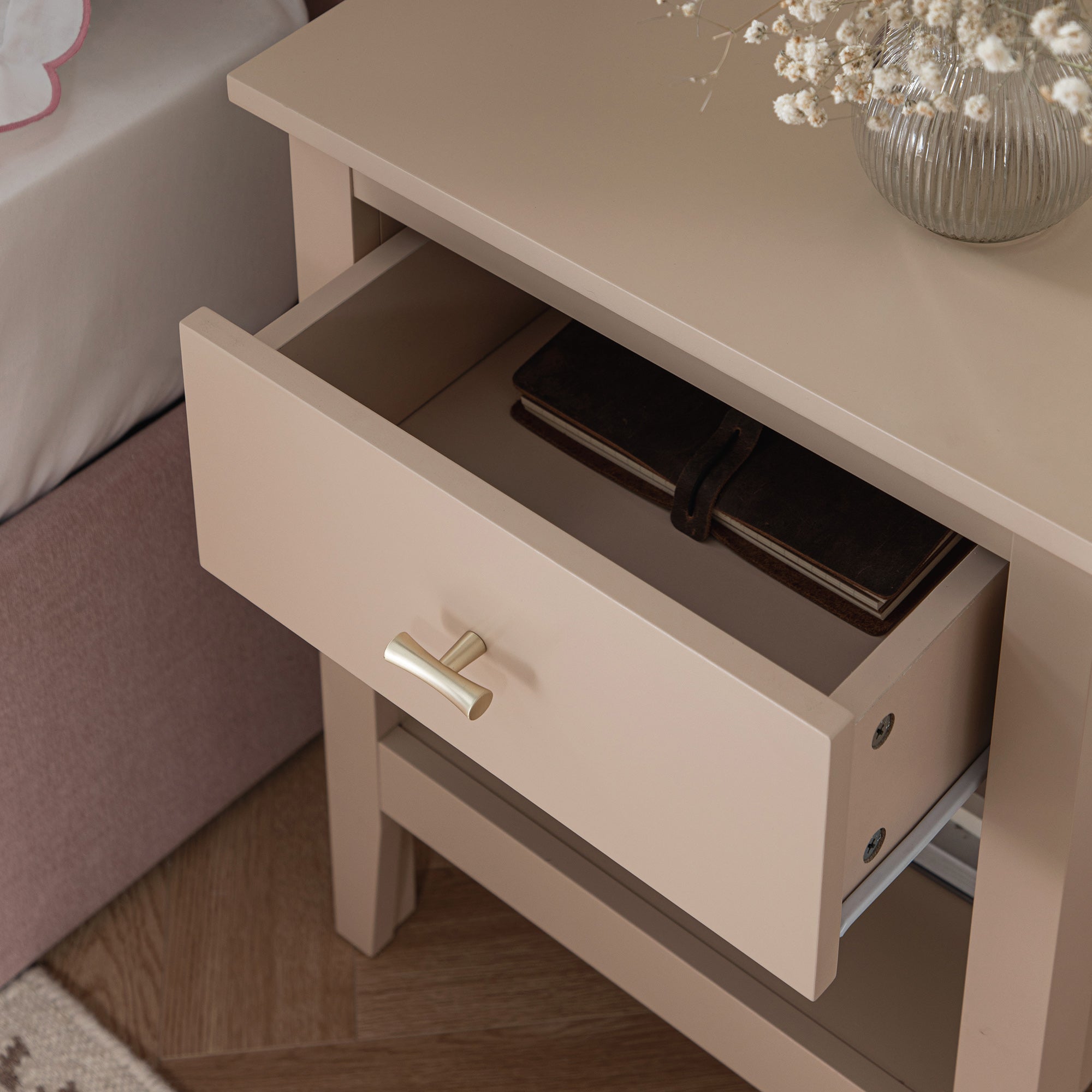 Oakham 1-Drawer Bedside Table, Nude Pink