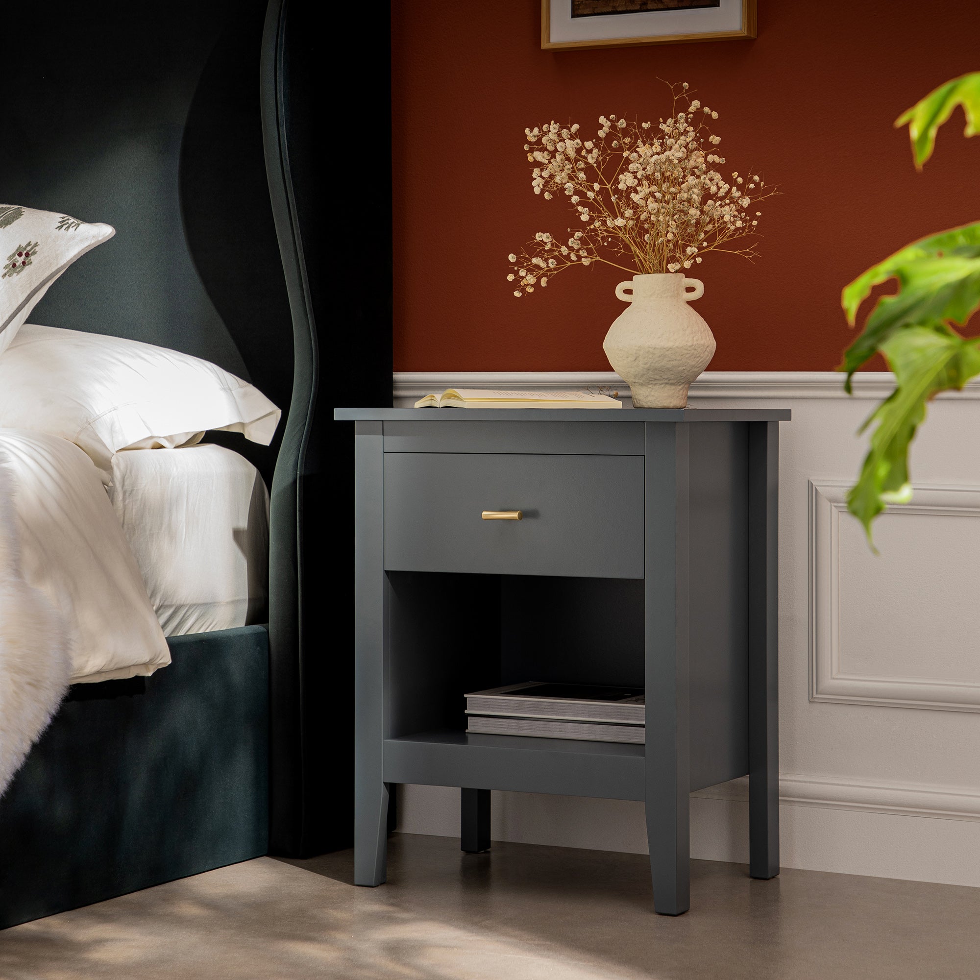 Oakham 1-Drawer Bedside Table, Stormy Blue