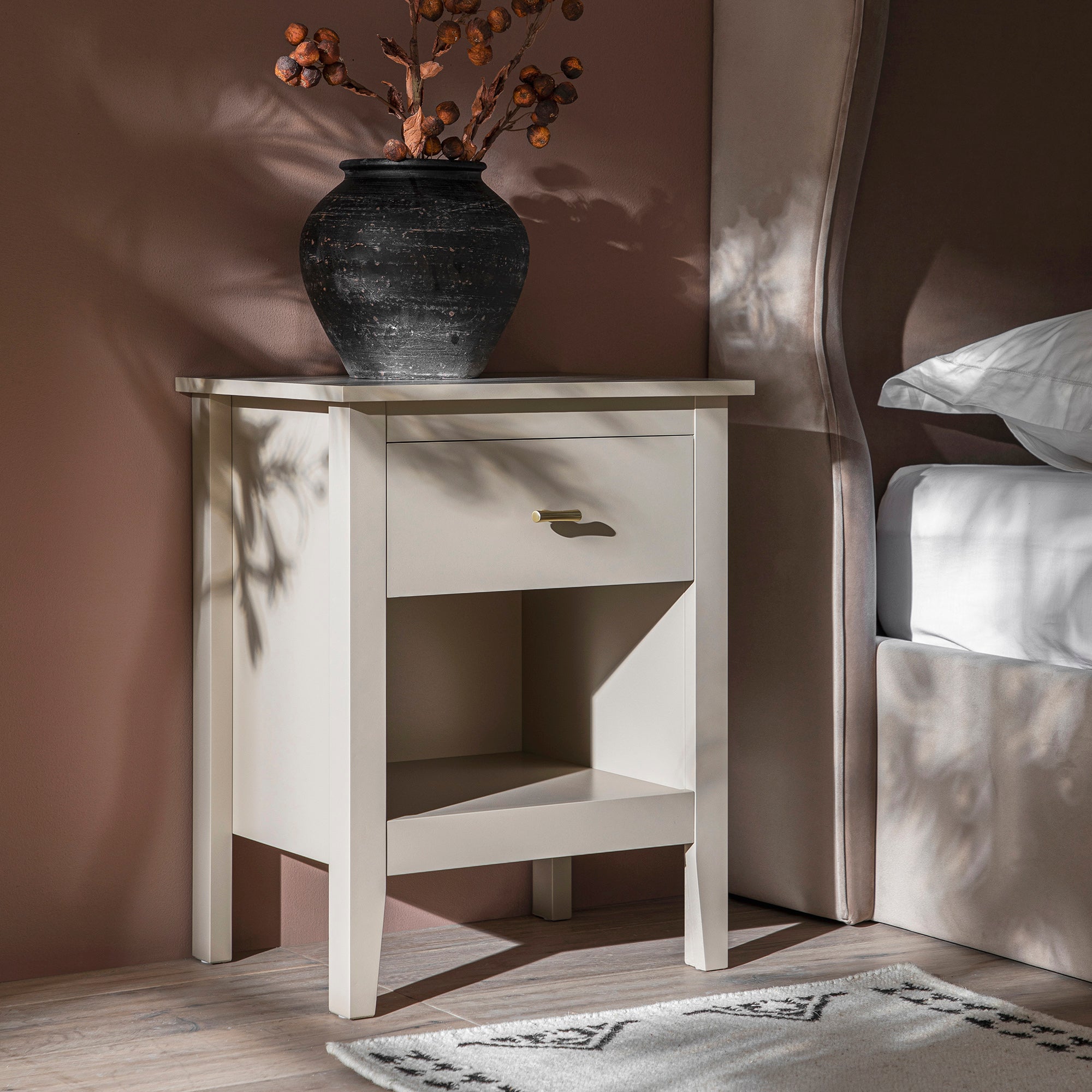 Oakham 1-Drawer Bedside Table, Shaded White