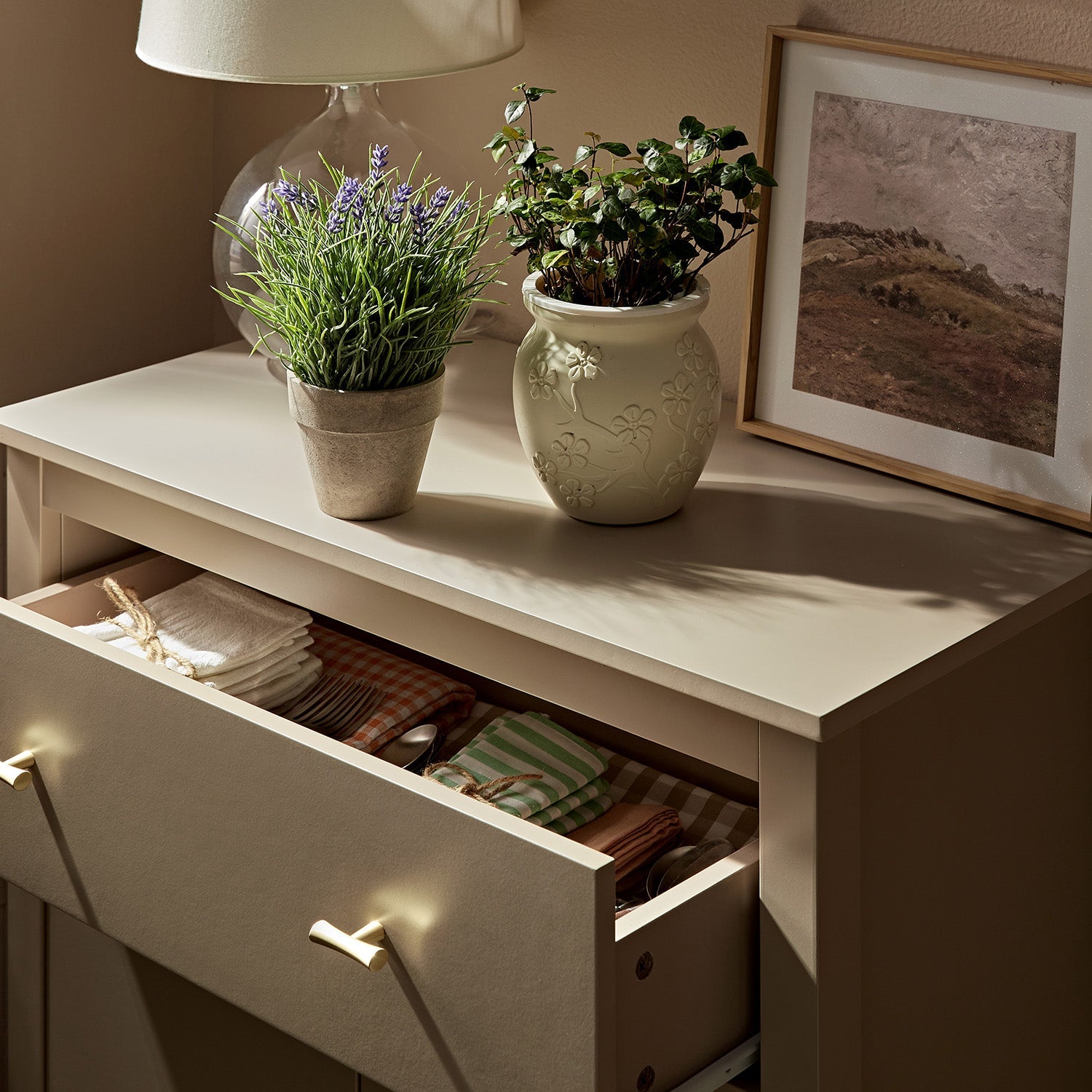 Oakham Small Sideboard with Drawer, Deep Greige